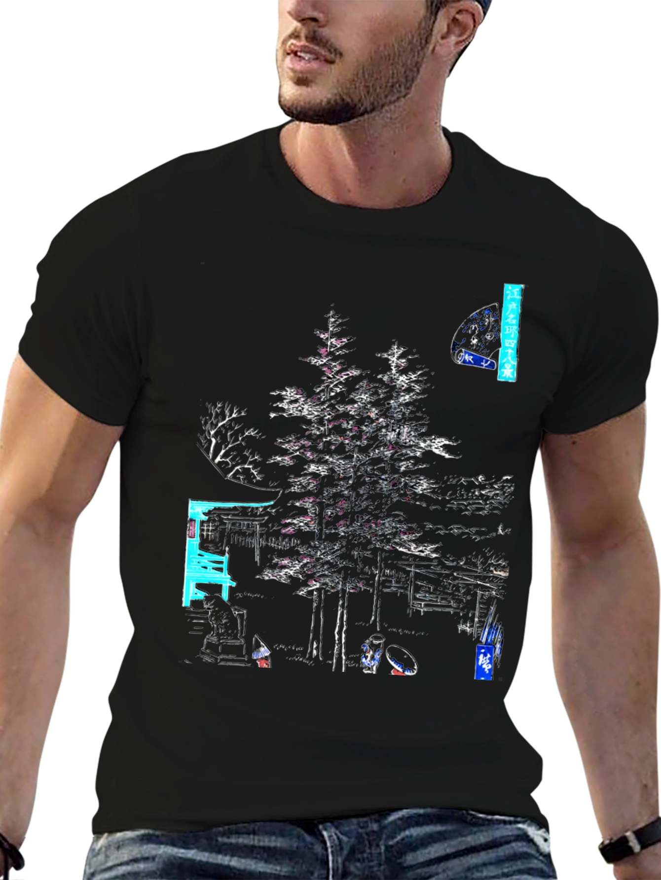 Japanese Art Graphic Tee - Black Cotton Shirt