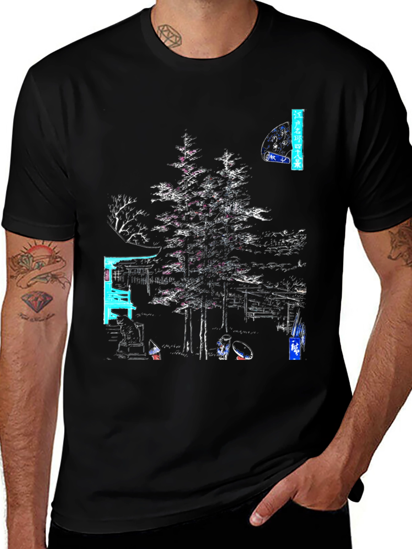 Japanese Art Graphic Tee - Black Cotton Shirt