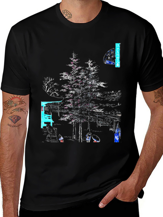 Japanese Art Graphic Tee - Black Cotton Shirt