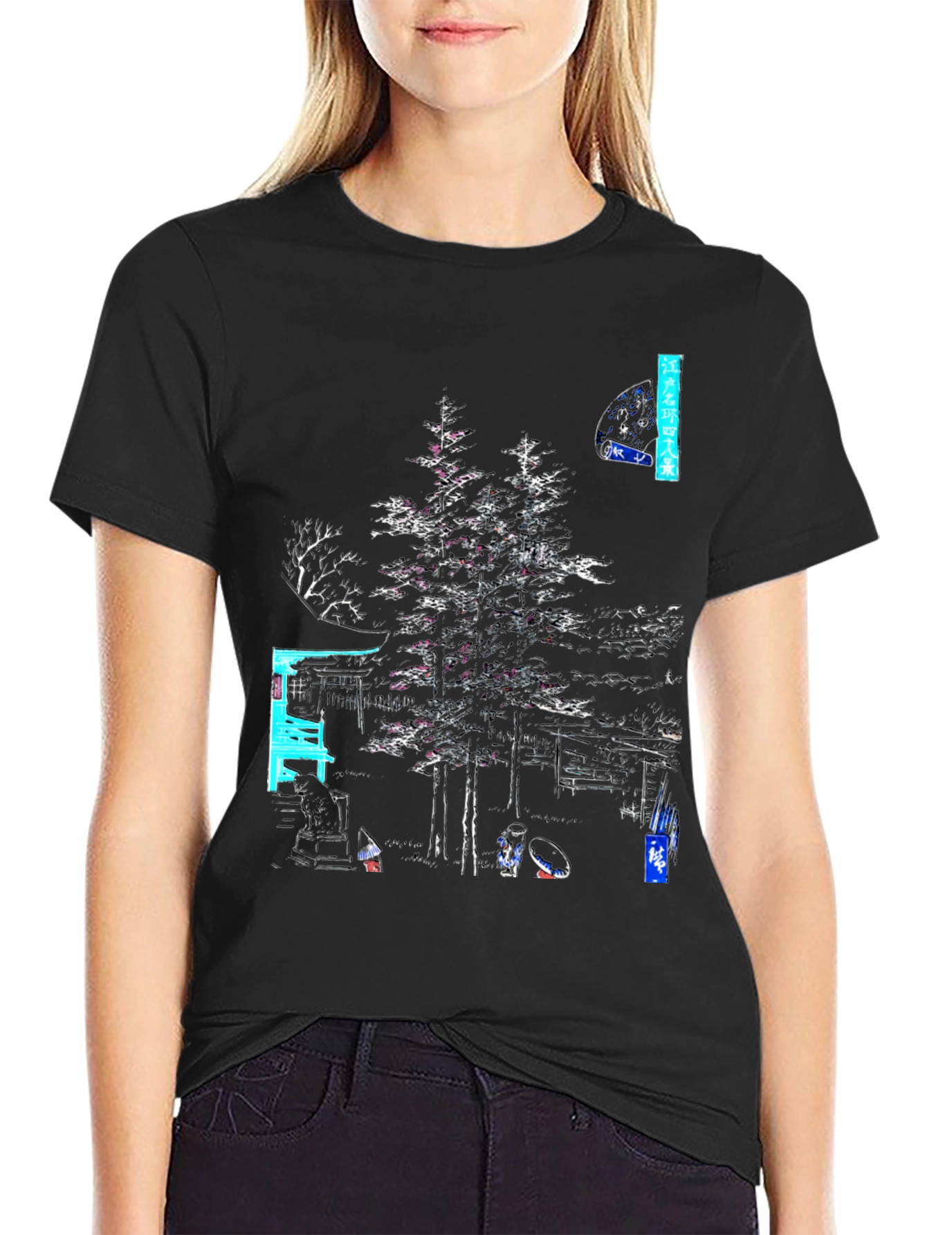 Japanese Art Graphic Tee - Black Cotton Shirt