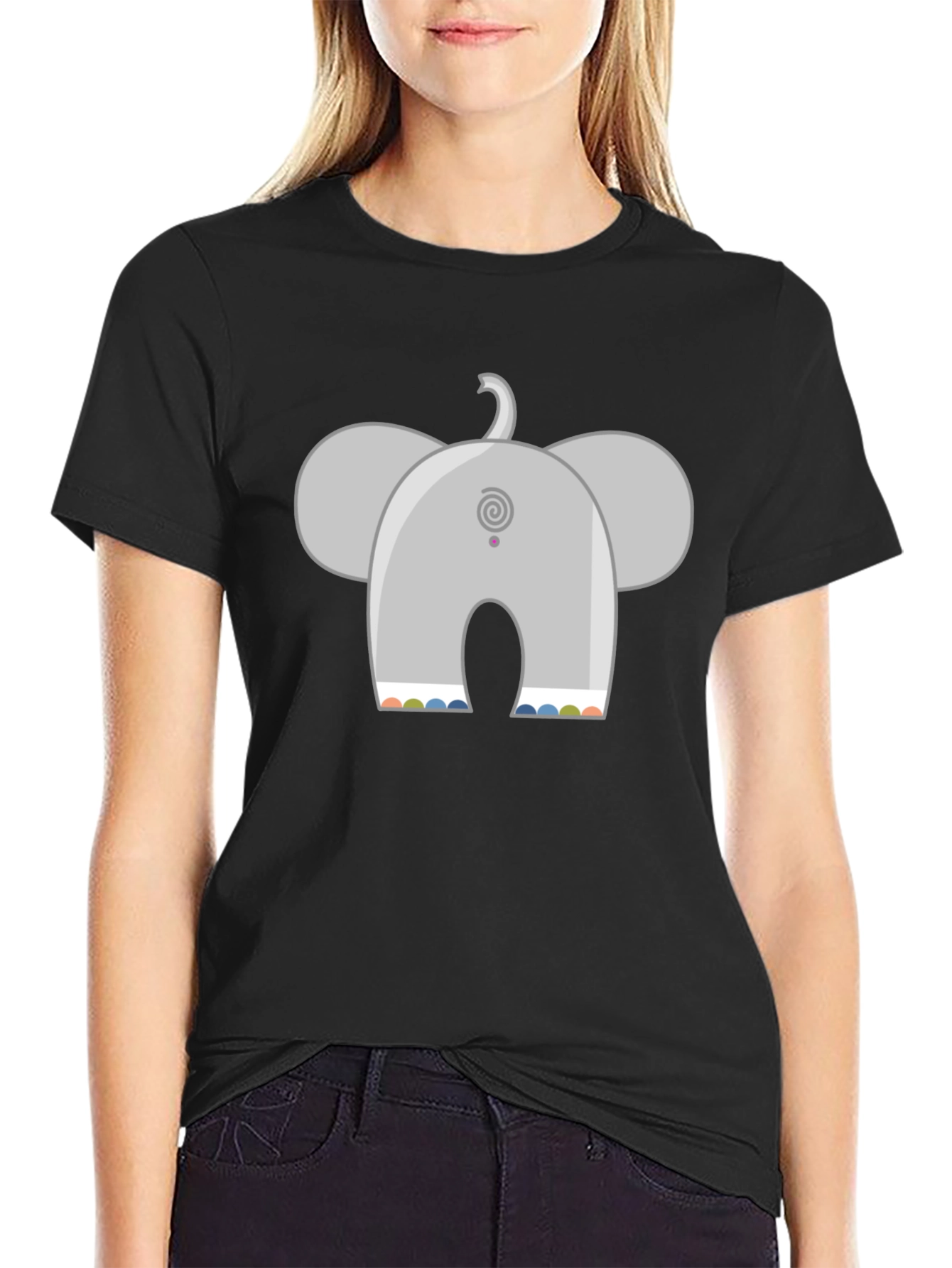 Elephant Back Print Black T-Shirt