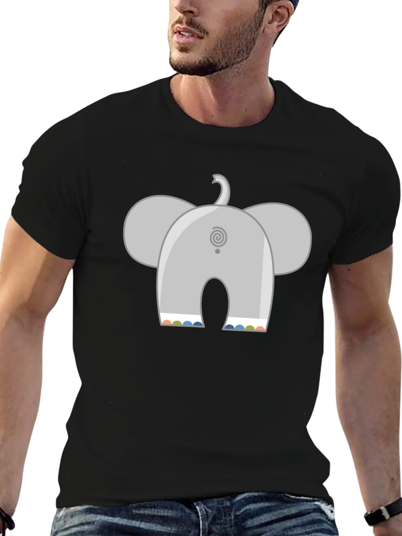 Elephant Back Print Black T-Shirt