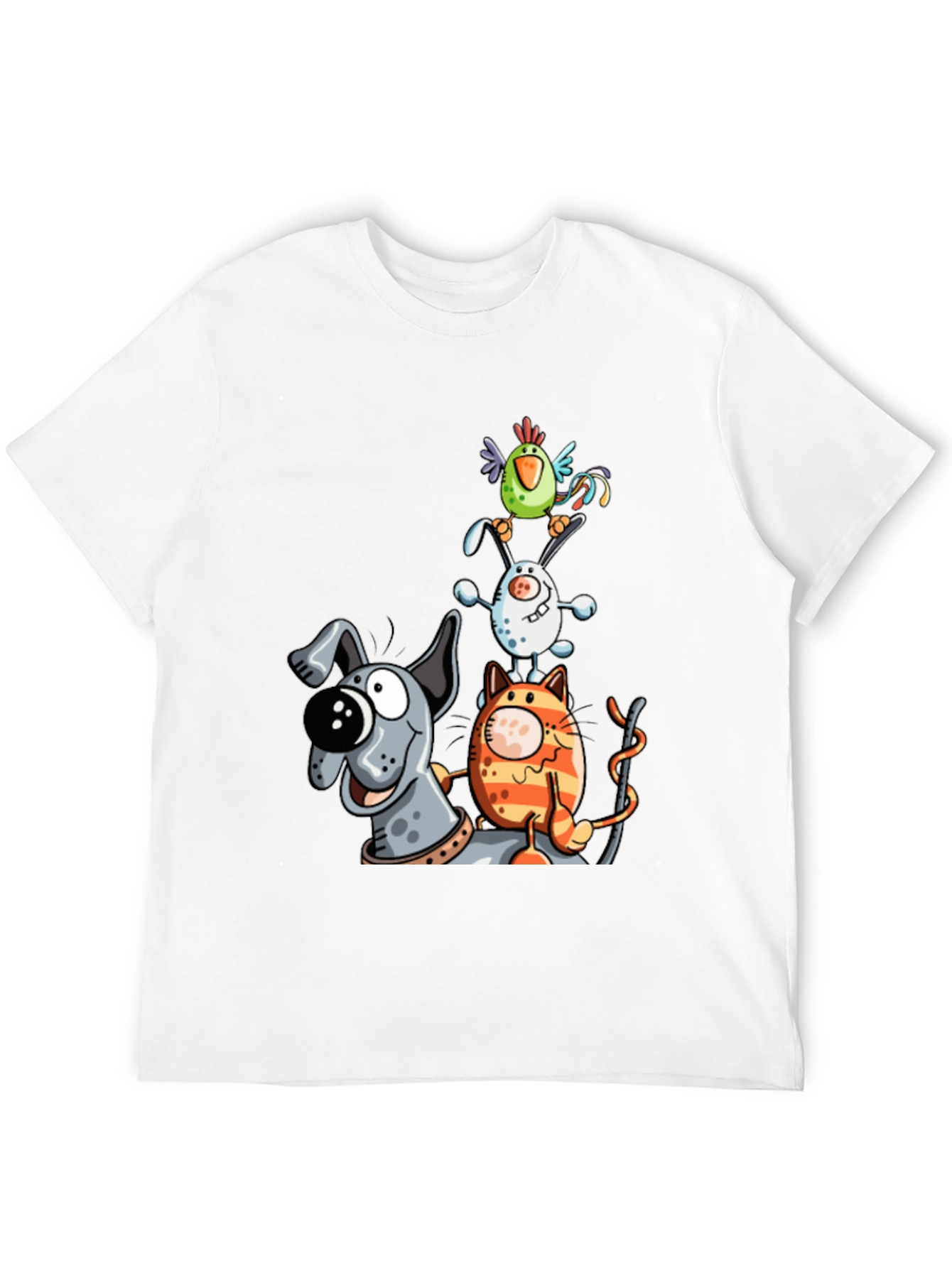 Animal Tower T-Shirt: Dog Cat Bunny Bird