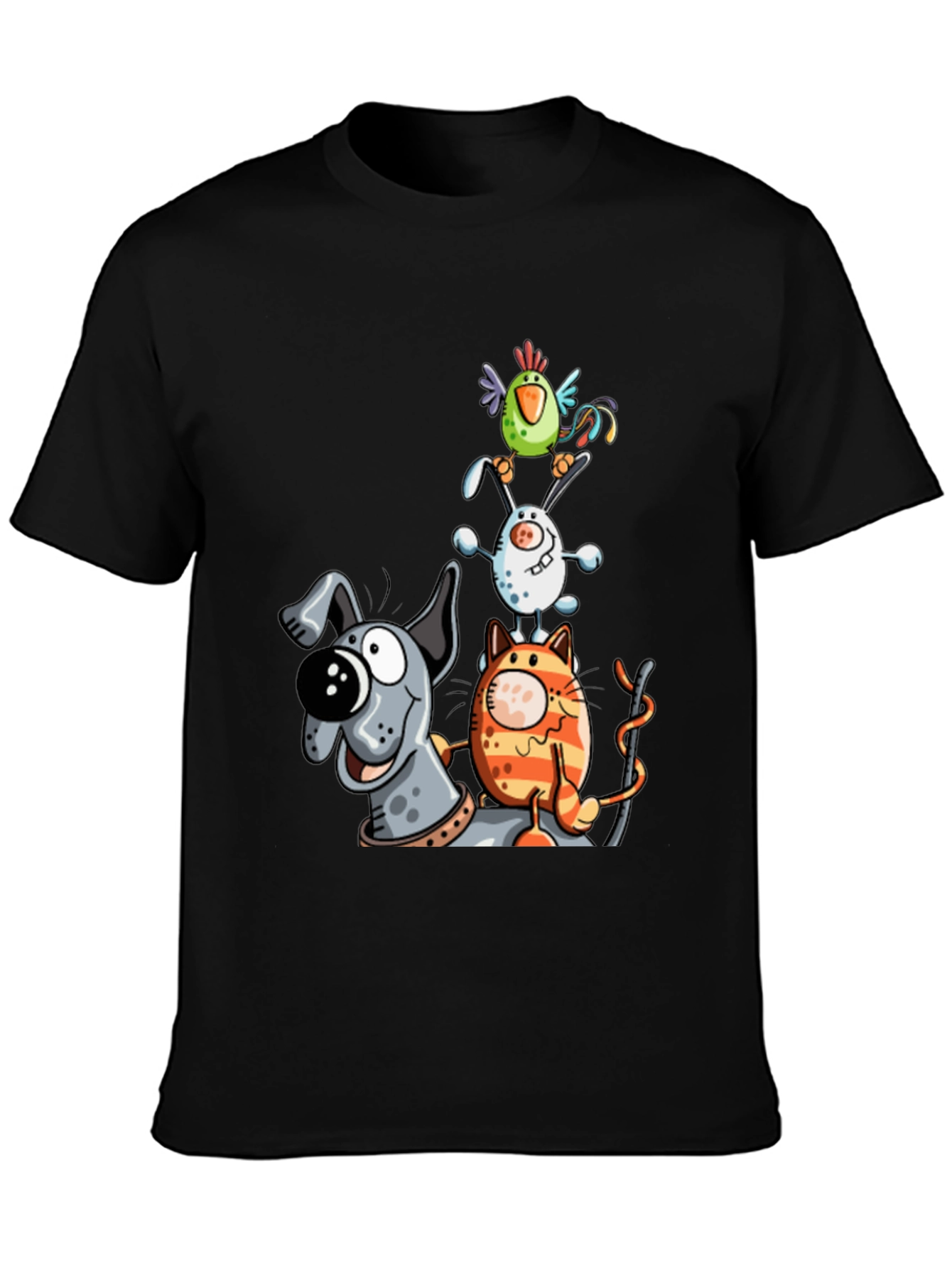 Animal Tower T-Shirt: Dog Cat Bunny Bird