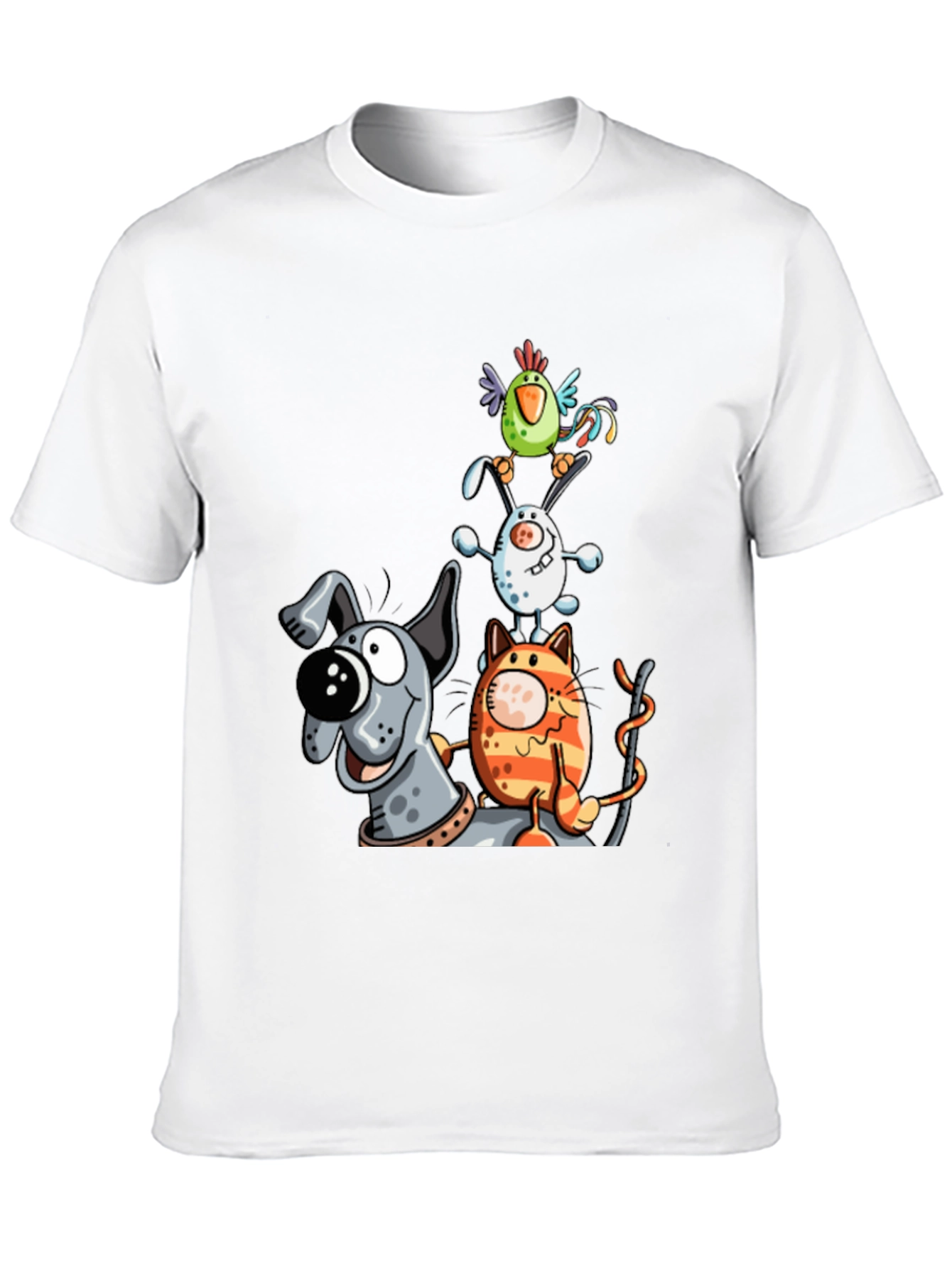 Animal Tower T-Shirt: Dog Cat Bunny Bird