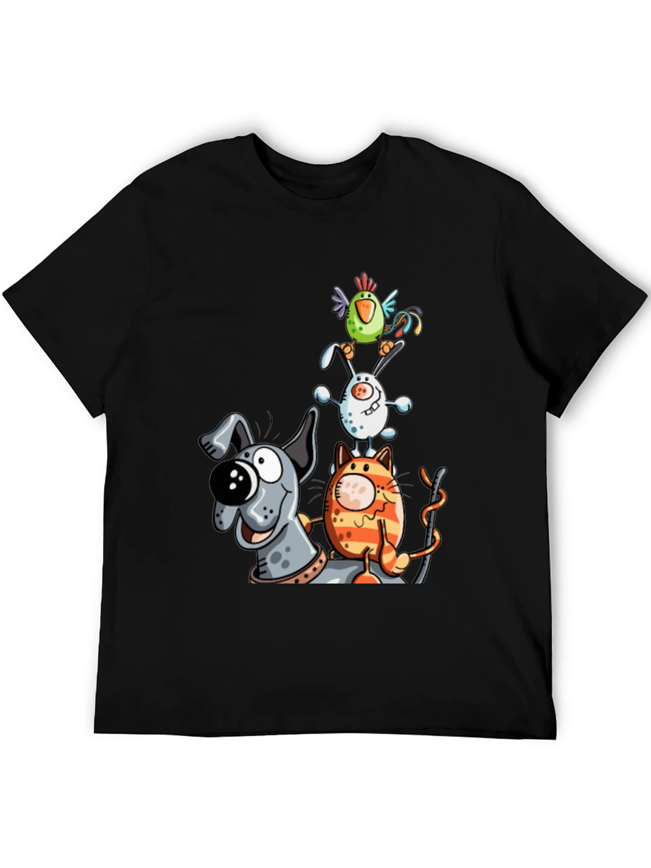 Animal Tower T-Shirt: Dog Cat Bunny Bird