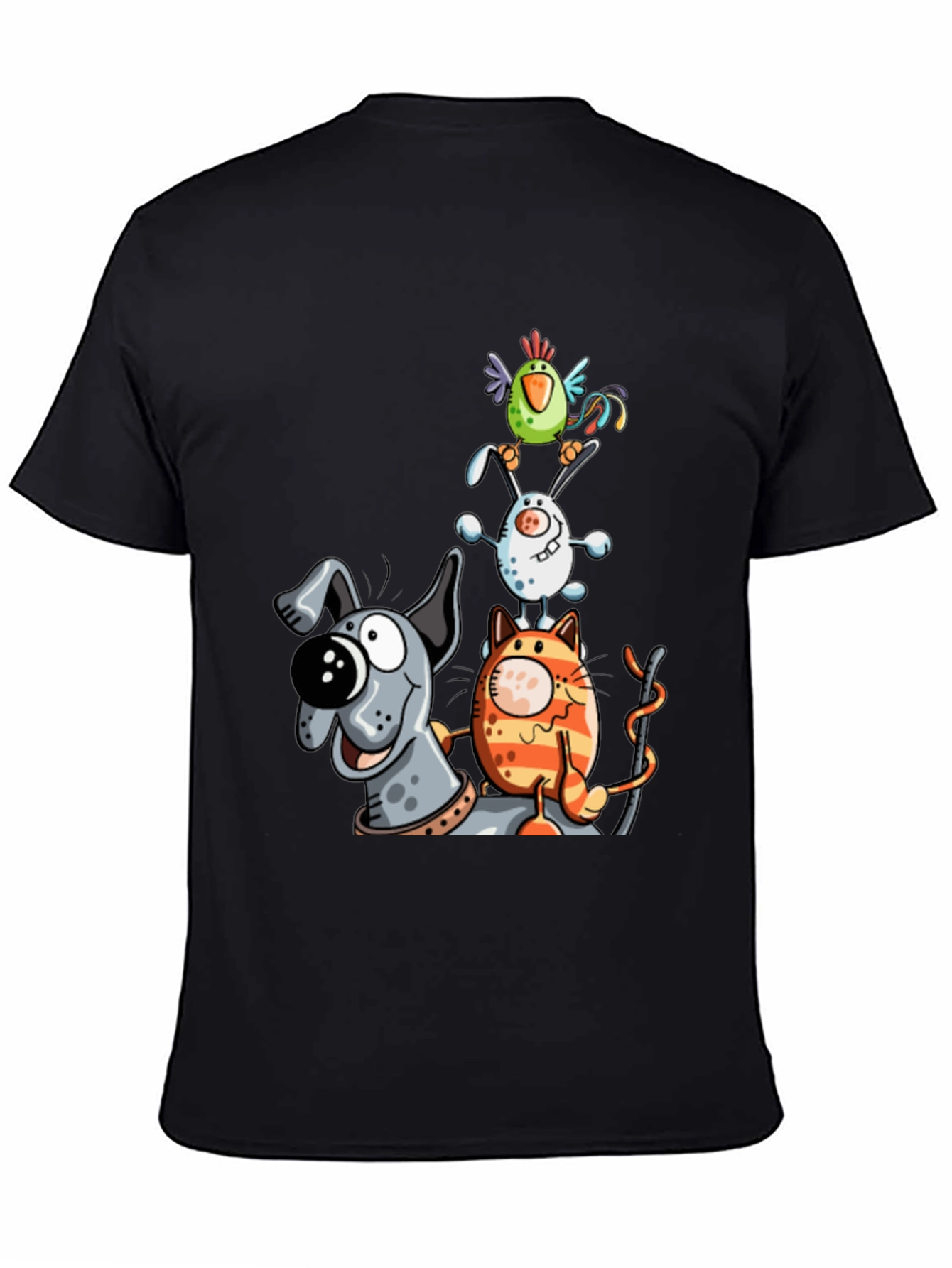 Animal Tower T-Shirt: Dog Cat Bunny Bird