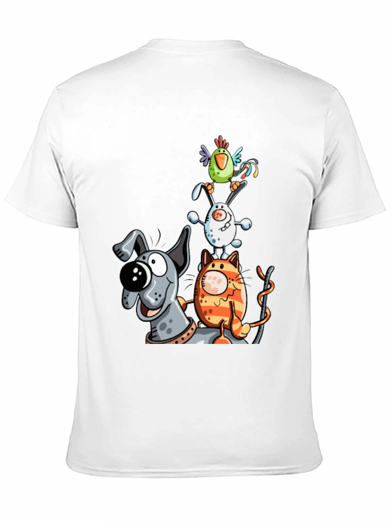 Animal Tower T-Shirt: Dog Cat Bunny Bird