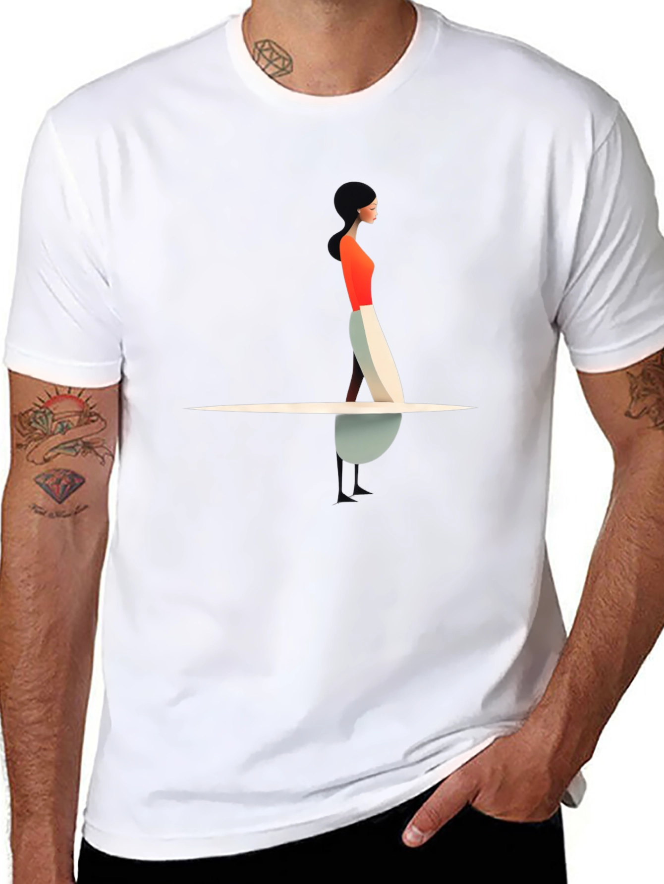 Modern Art Womans Silhouette Black Tee