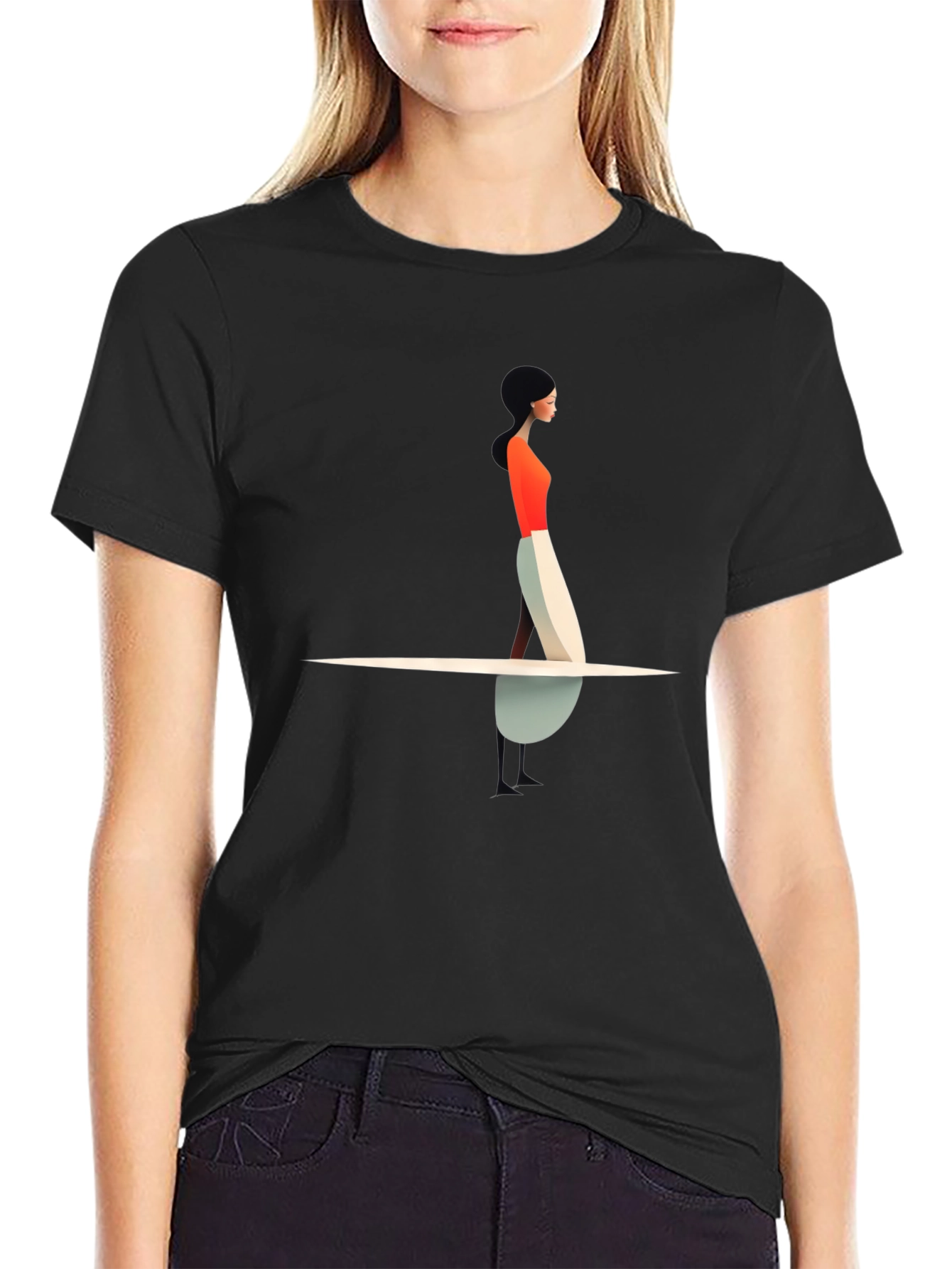 Modern Art Womans Silhouette Black Tee