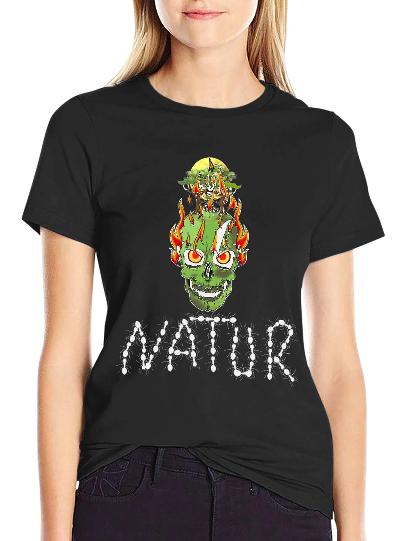 Nature Inspired Skull Graphic Tee - Unique Design