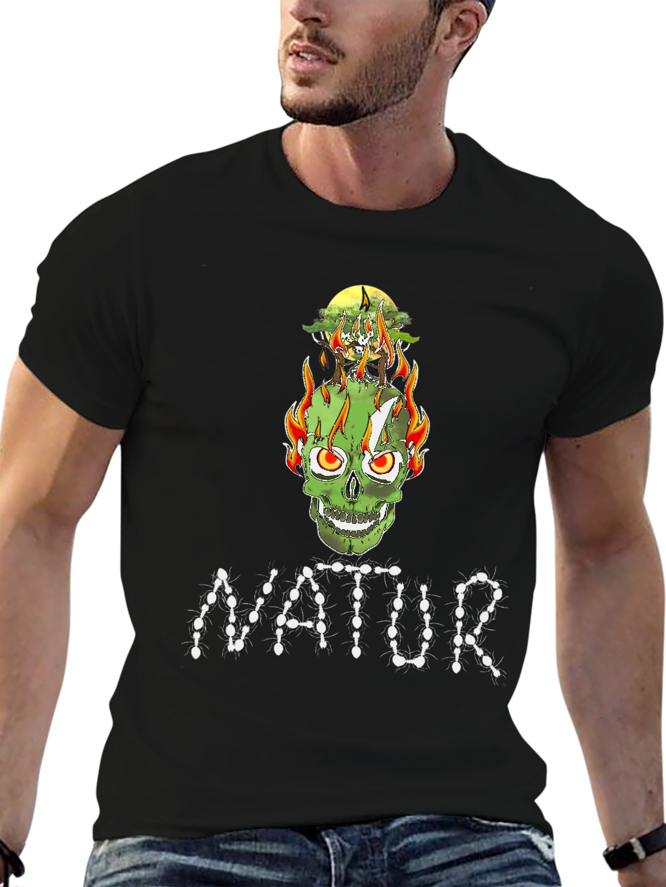 Nature Inspired Skull Graphic Tee - Unique Design