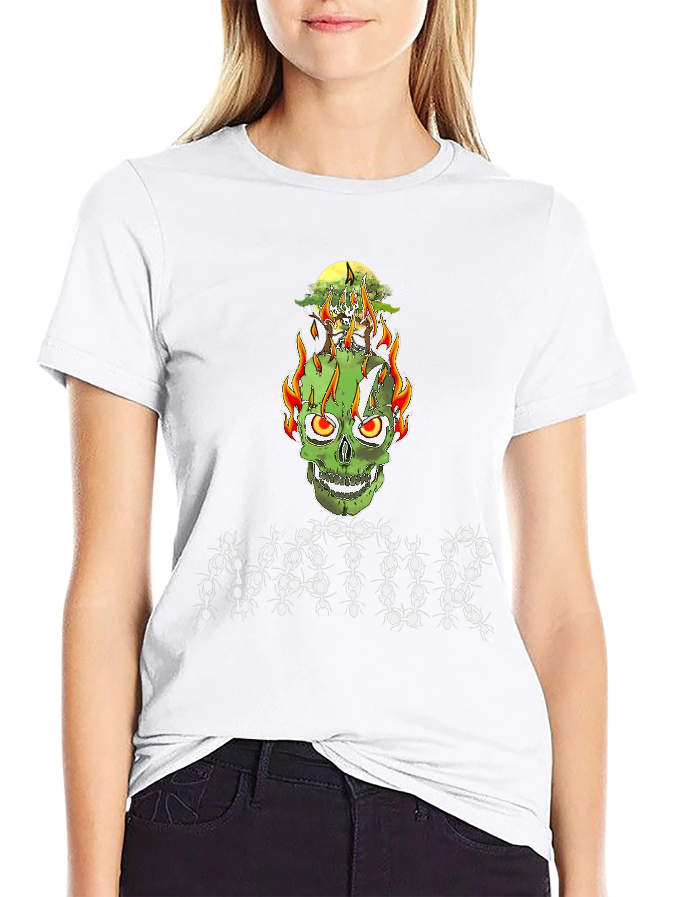 Nature Inspired Skull Graphic Tee - Unique Design