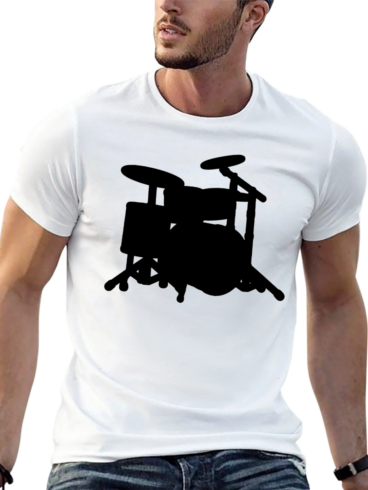 Drum Set Silhouette Graphic Tee - Musicians Black T-Shirt