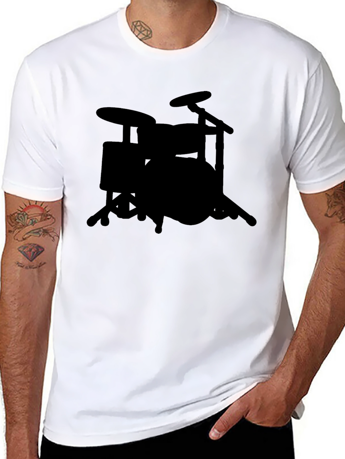 Drum Set Silhouette Graphic Tee - Musicians Black T-Shirt