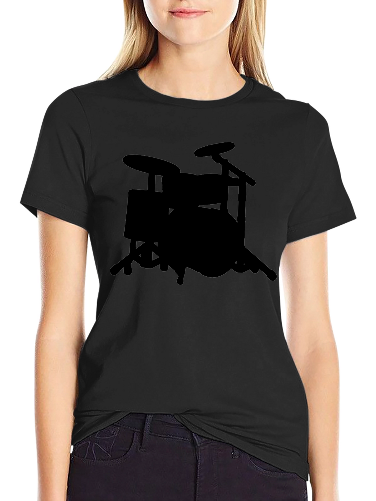 Drum Set Silhouette Graphic Tee - Musicians Black T-Shirt