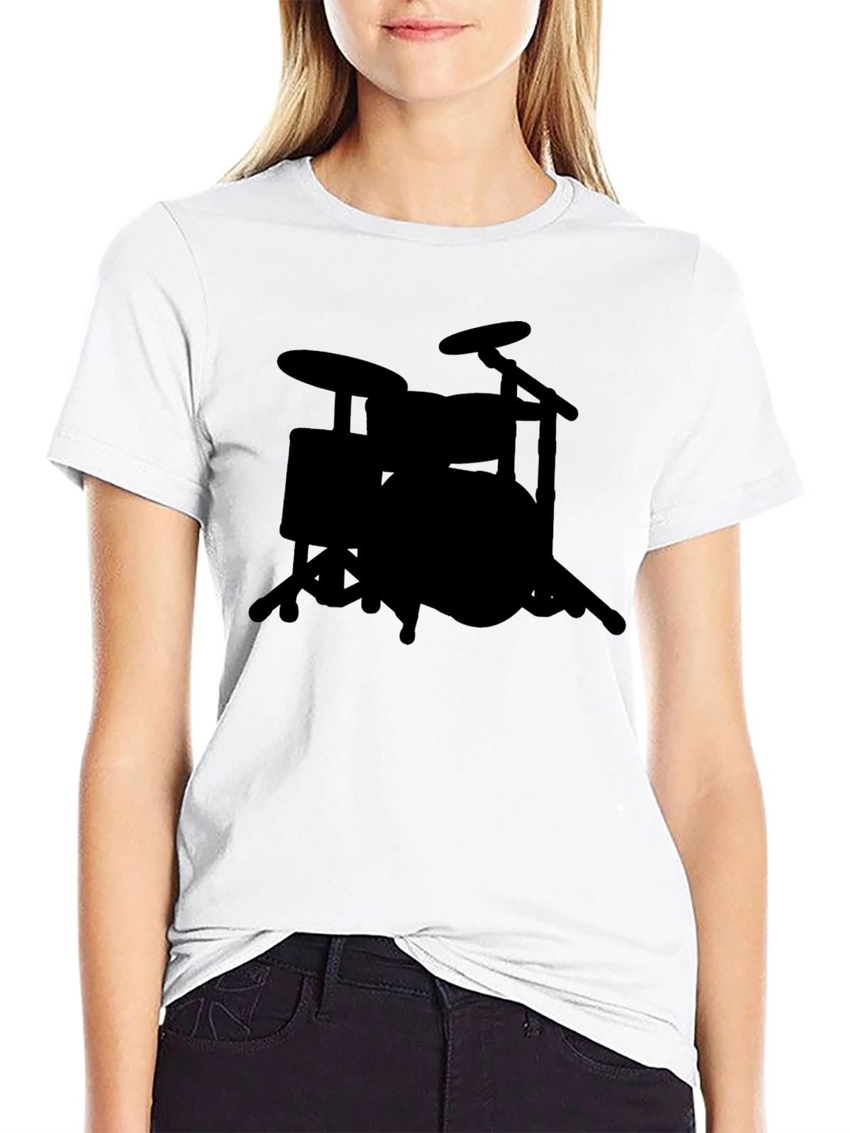 Drum Set Silhouette Graphic Tee - Musicians Black T-Shirt