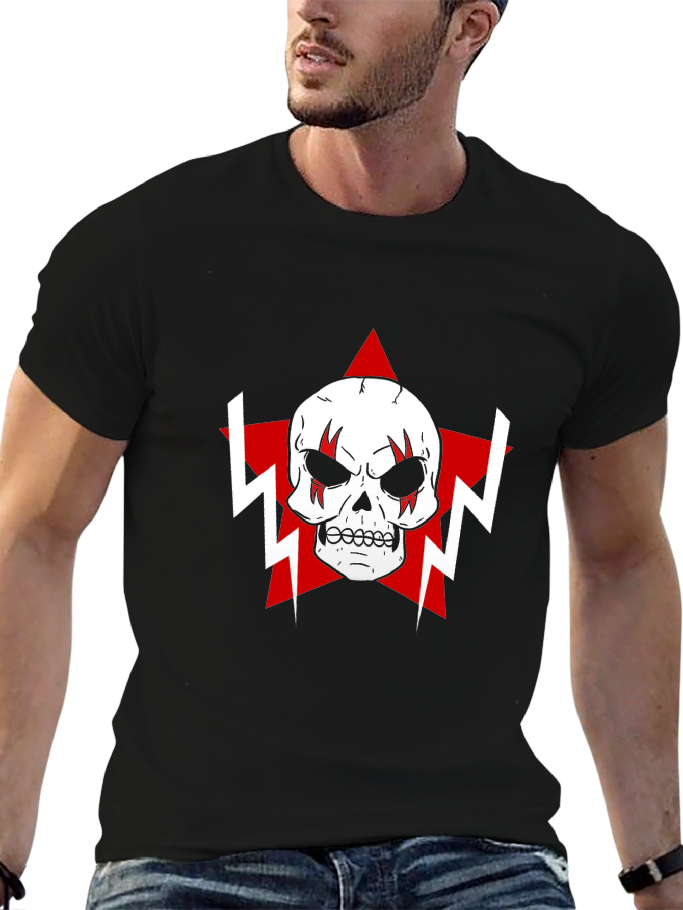 Skull Star Graphic T-Shirt - Black