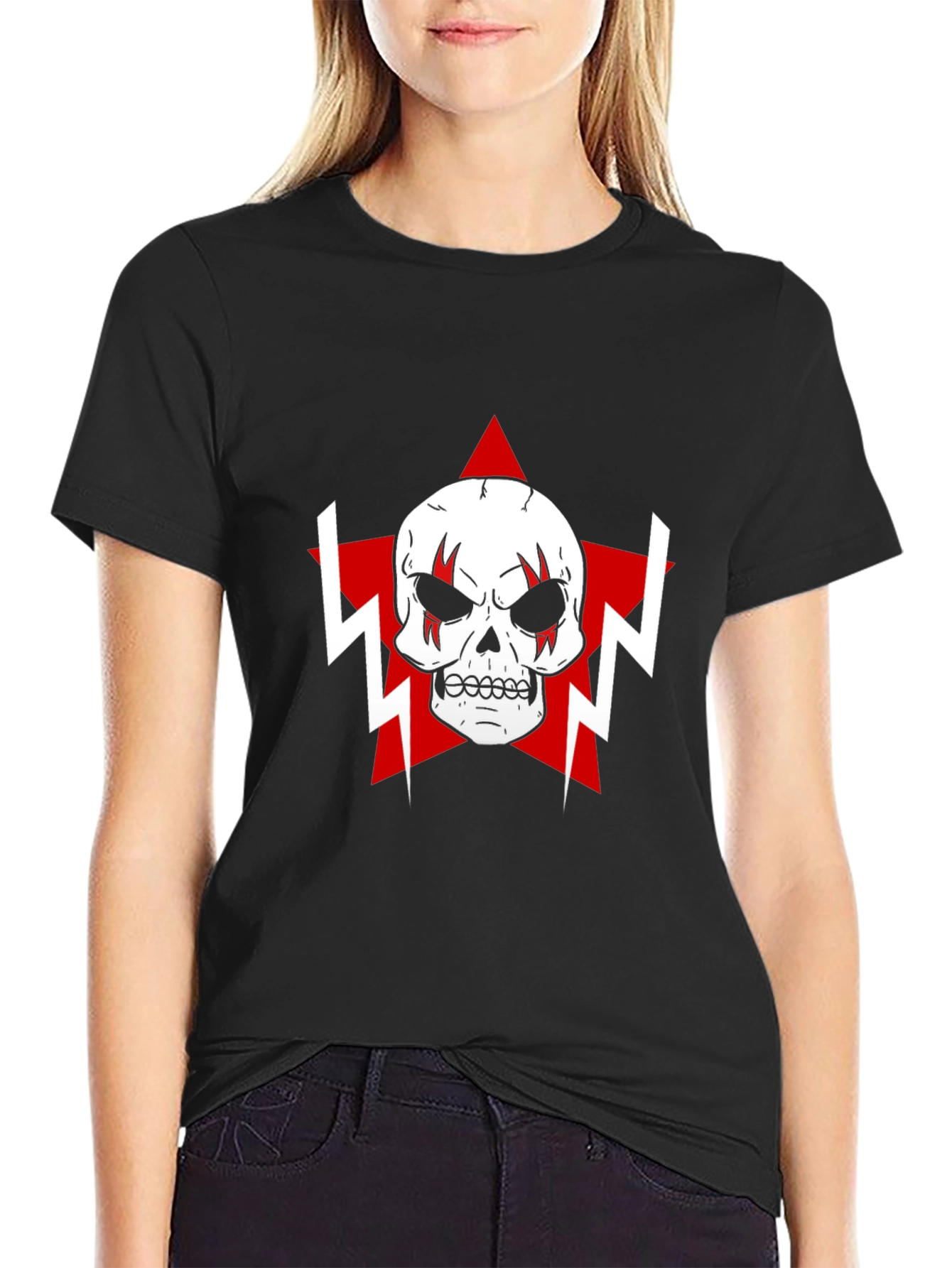 Skull Star Graphic T-Shirt - Black