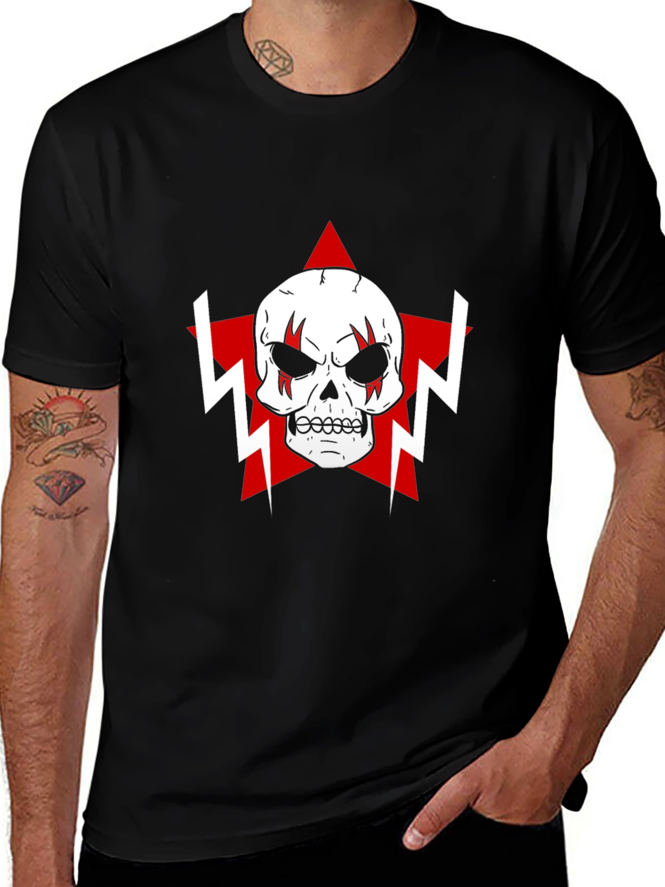 Skull Star Graphic T-Shirt - Black