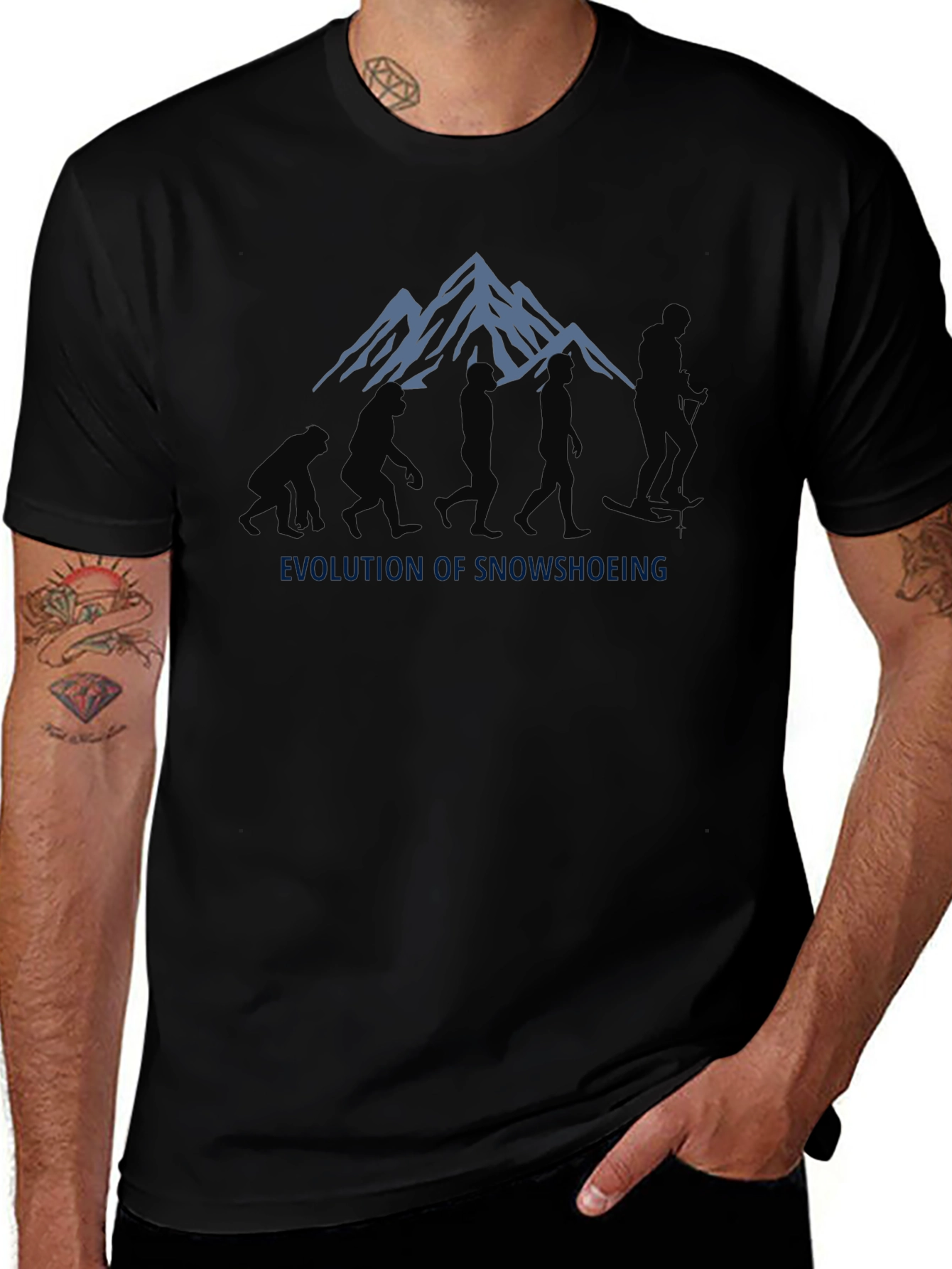 Evolution of Snowshoeing Black Graphic Tee