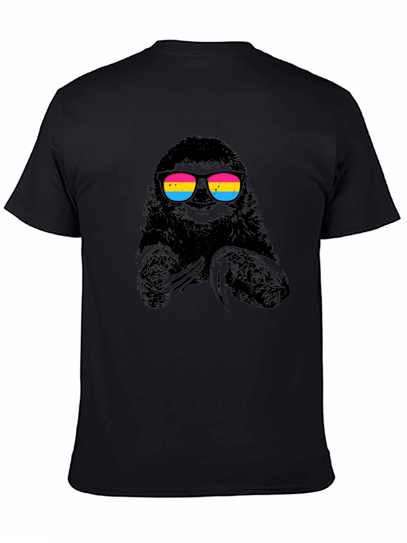 Cool Sloth in Pan Pride Sunglasses Black T-Shirt
