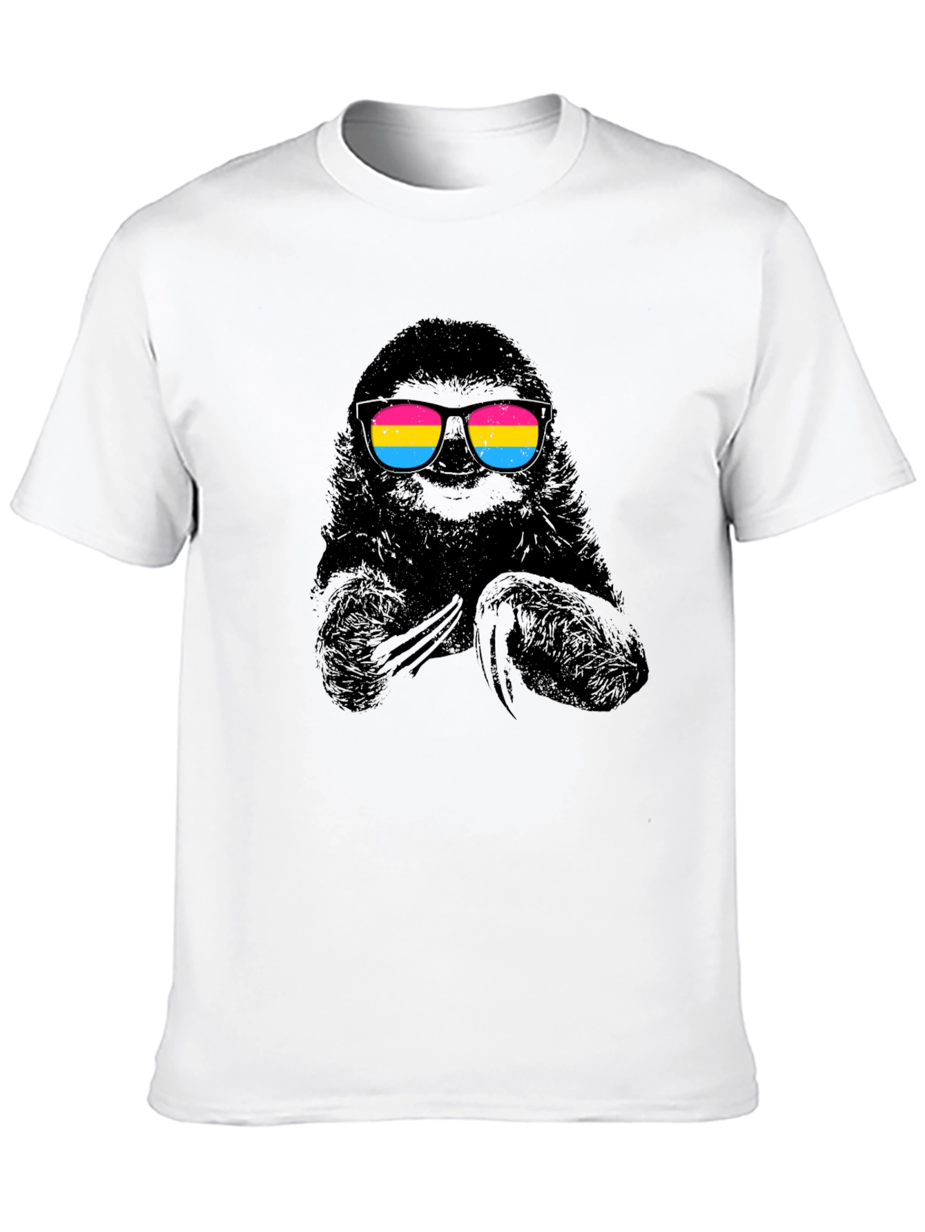 Cool Sloth in Pan Pride Sunglasses Black T-Shirt