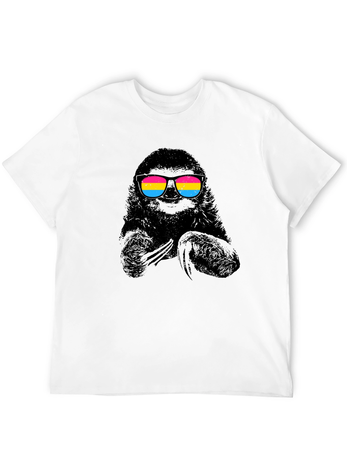 Cool Sloth in Pan Pride Sunglasses Black T-Shirt