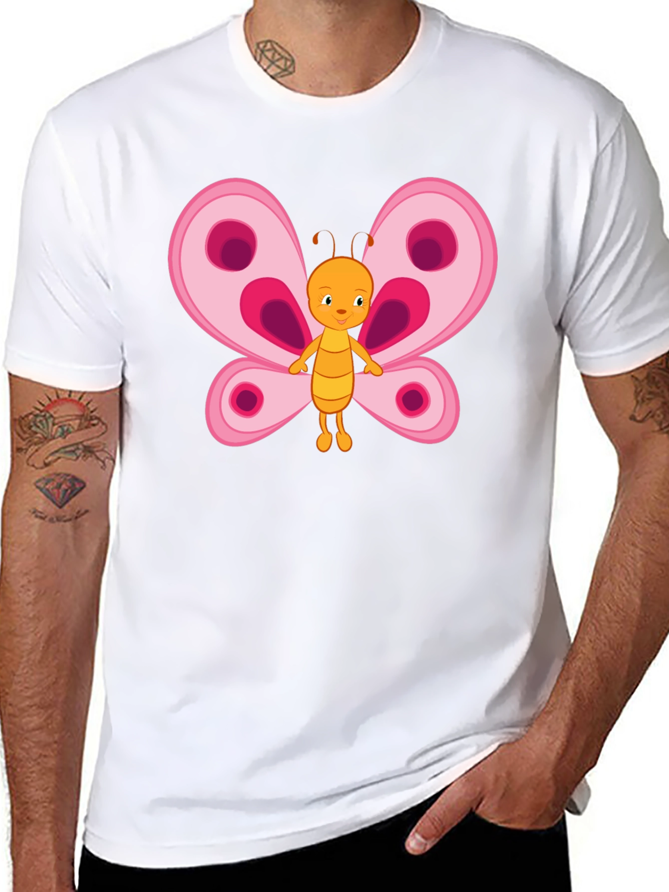 Cute Cartoon Butterfly Graphic Tee - Black