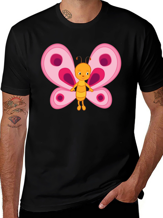 Cute Cartoon Butterfly Graphic Tee - Black