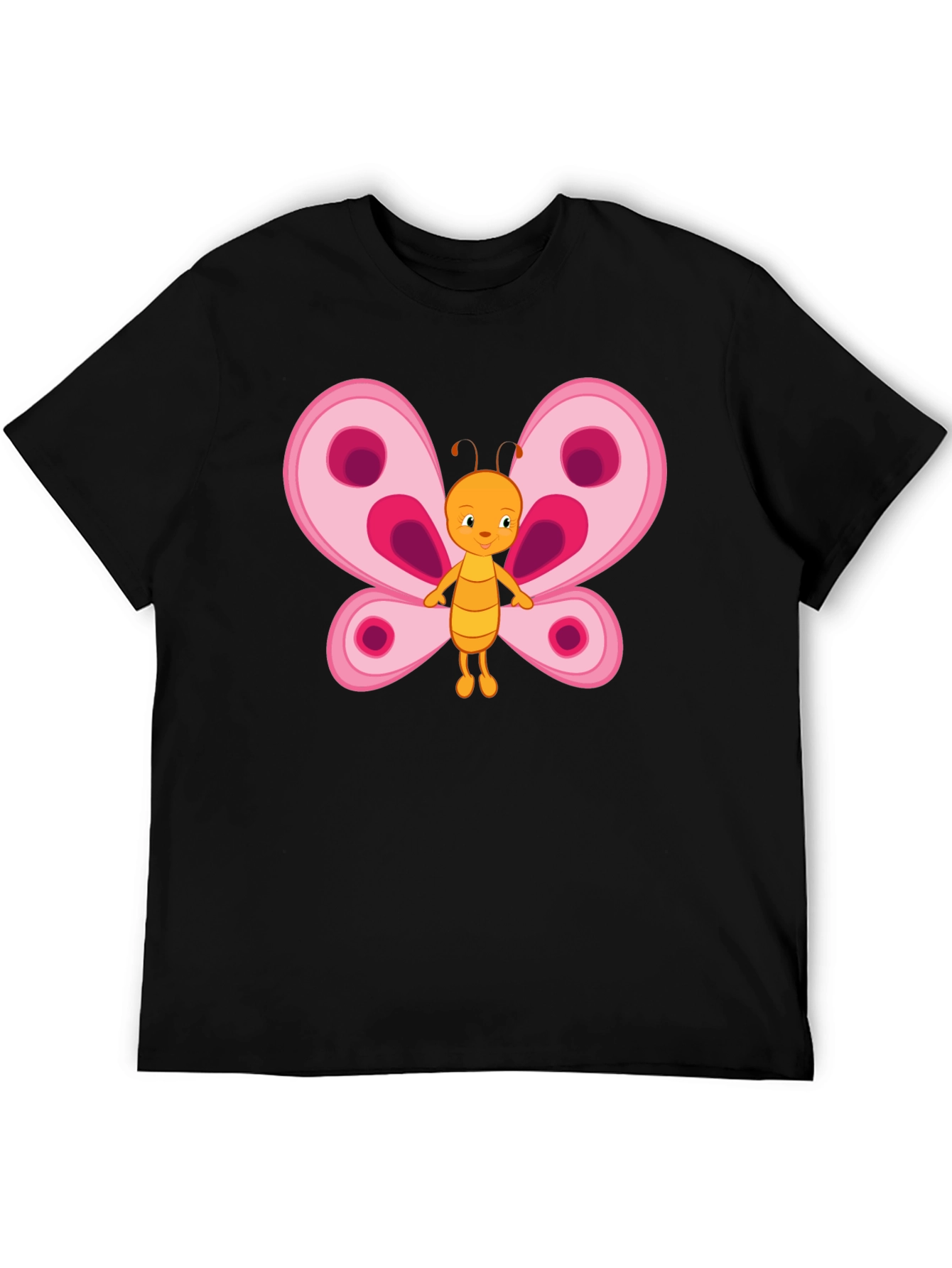 Cute Cartoon Butterfly Graphic Tee - Black