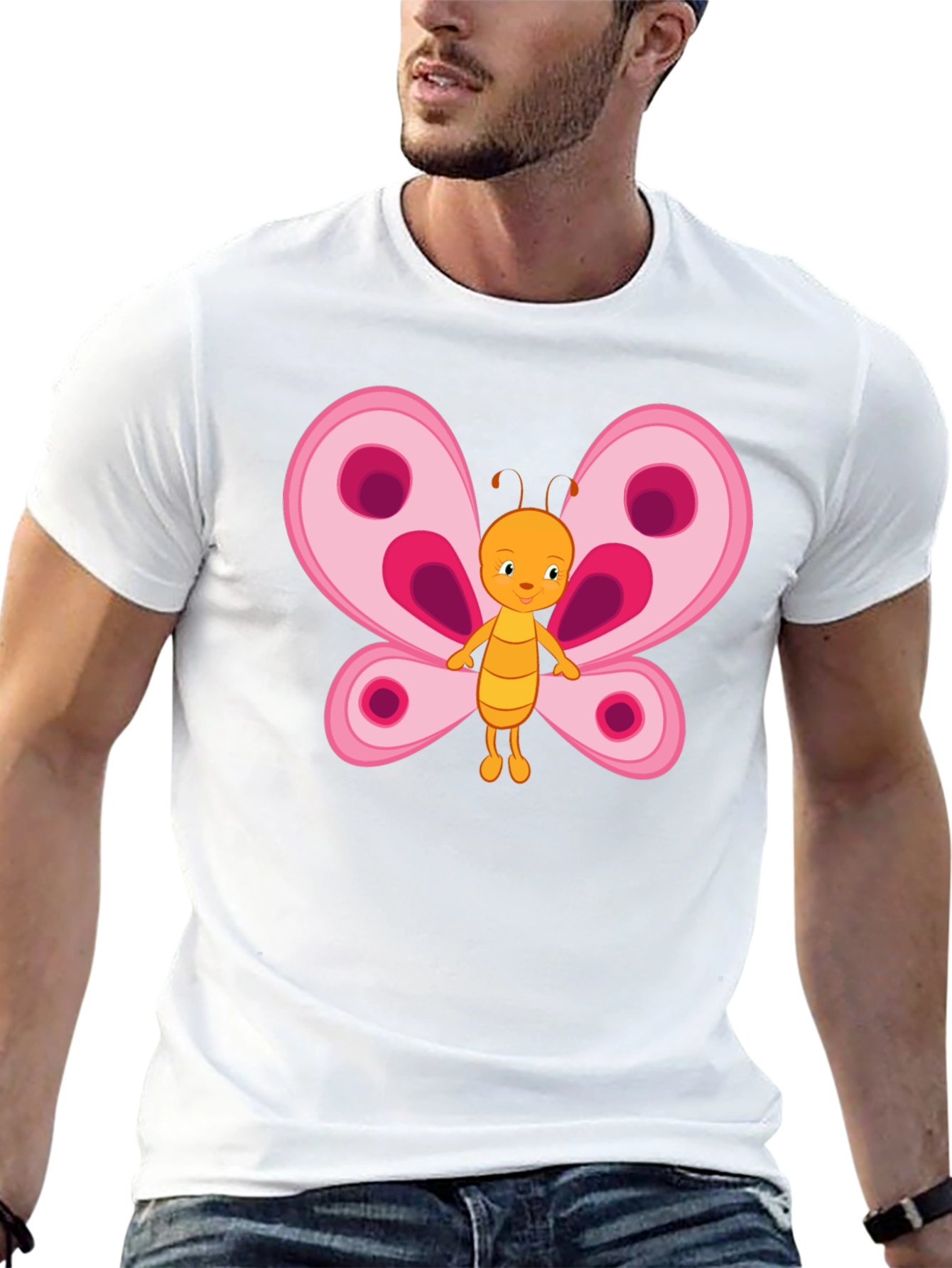 Cute Cartoon Butterfly Graphic Tee - Black