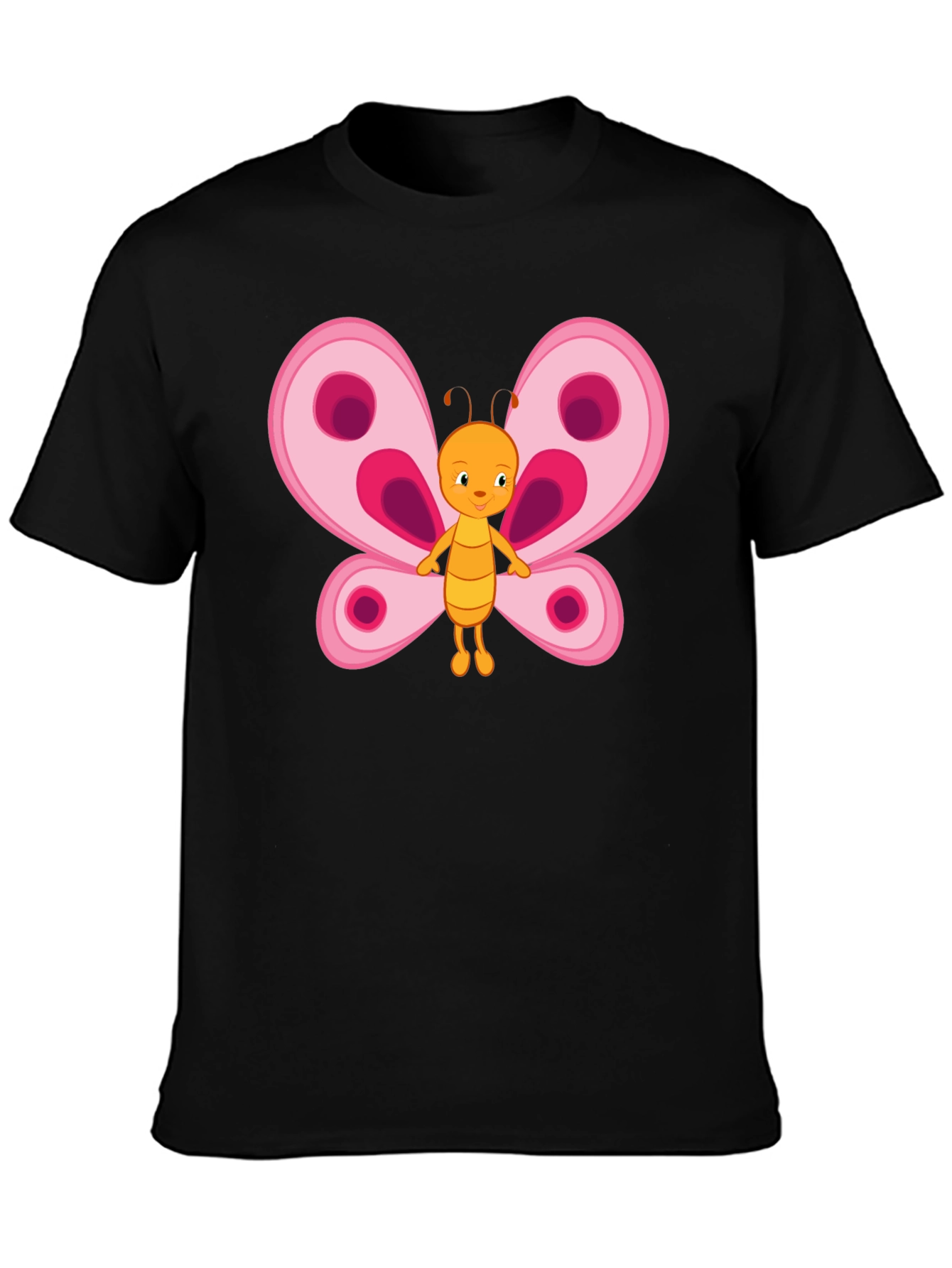 Cute Cartoon Butterfly Graphic Tee - Black