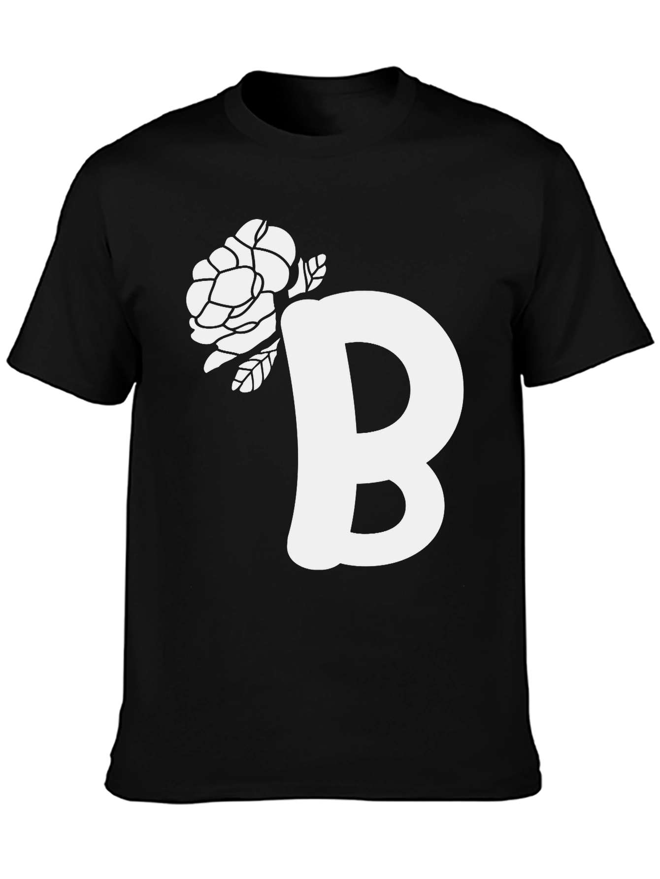 Floral Initial B Black T-Shirt