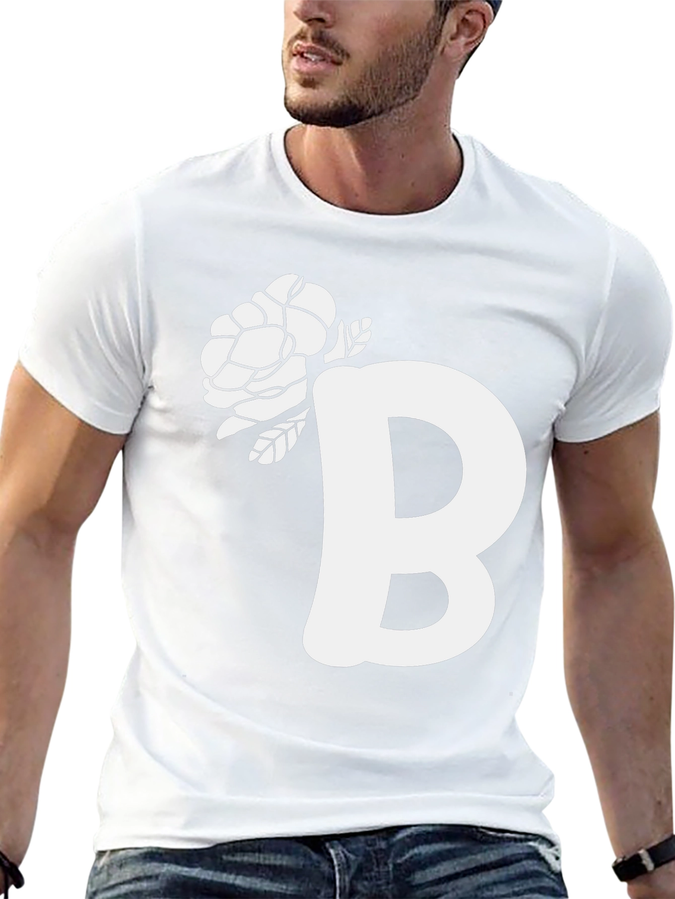 Floral Initial B Black T-Shirt