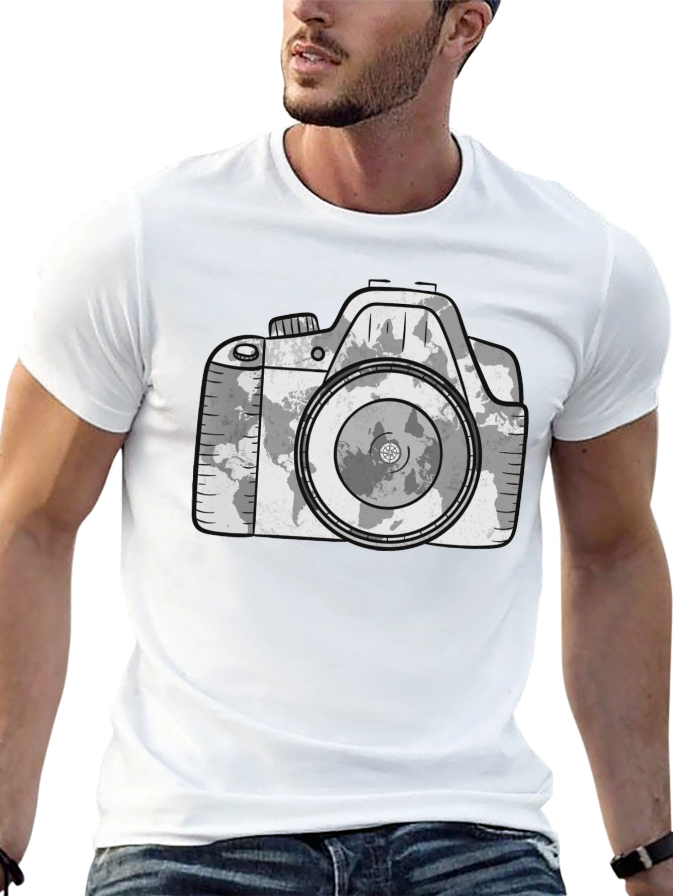 Camera World Map Graphic T-Shirt