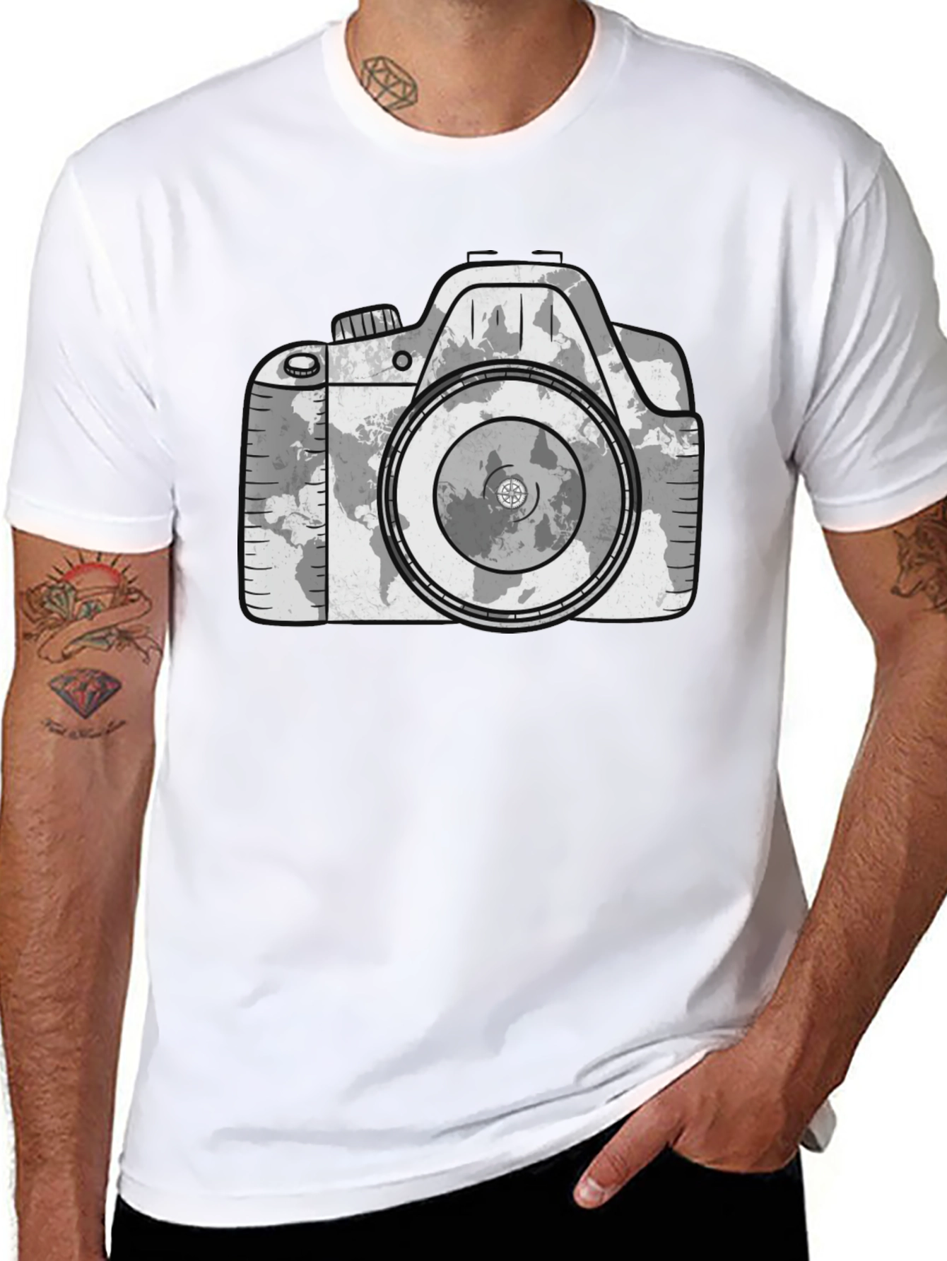 Camera World Map Graphic T-Shirt