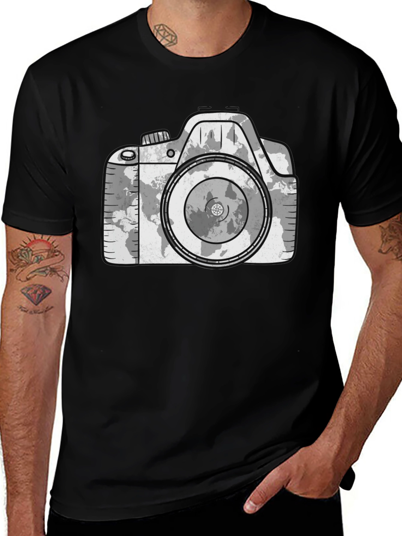 Camera World Map Graphic T-Shirt
