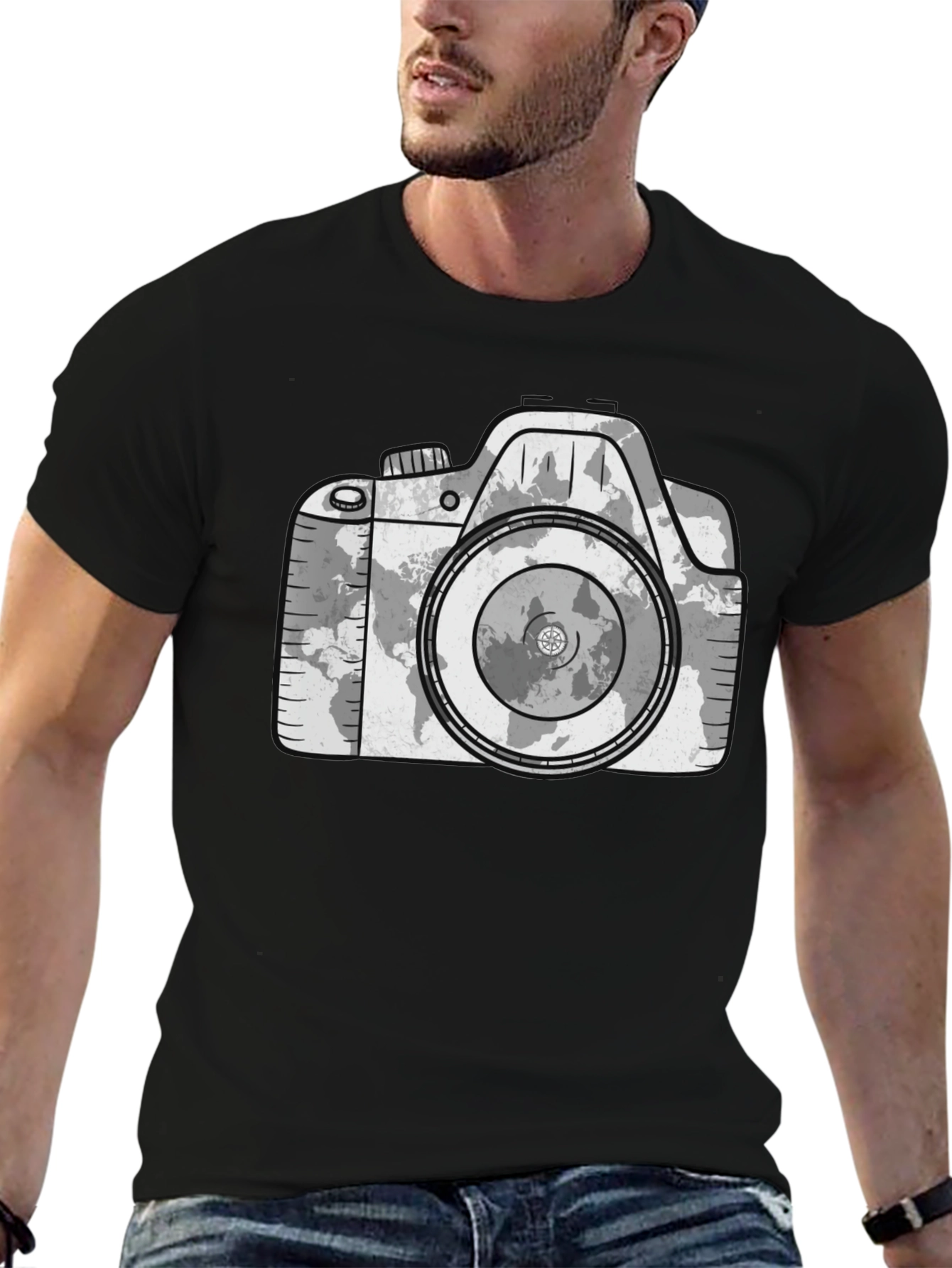 Camera World Map Graphic T-Shirt