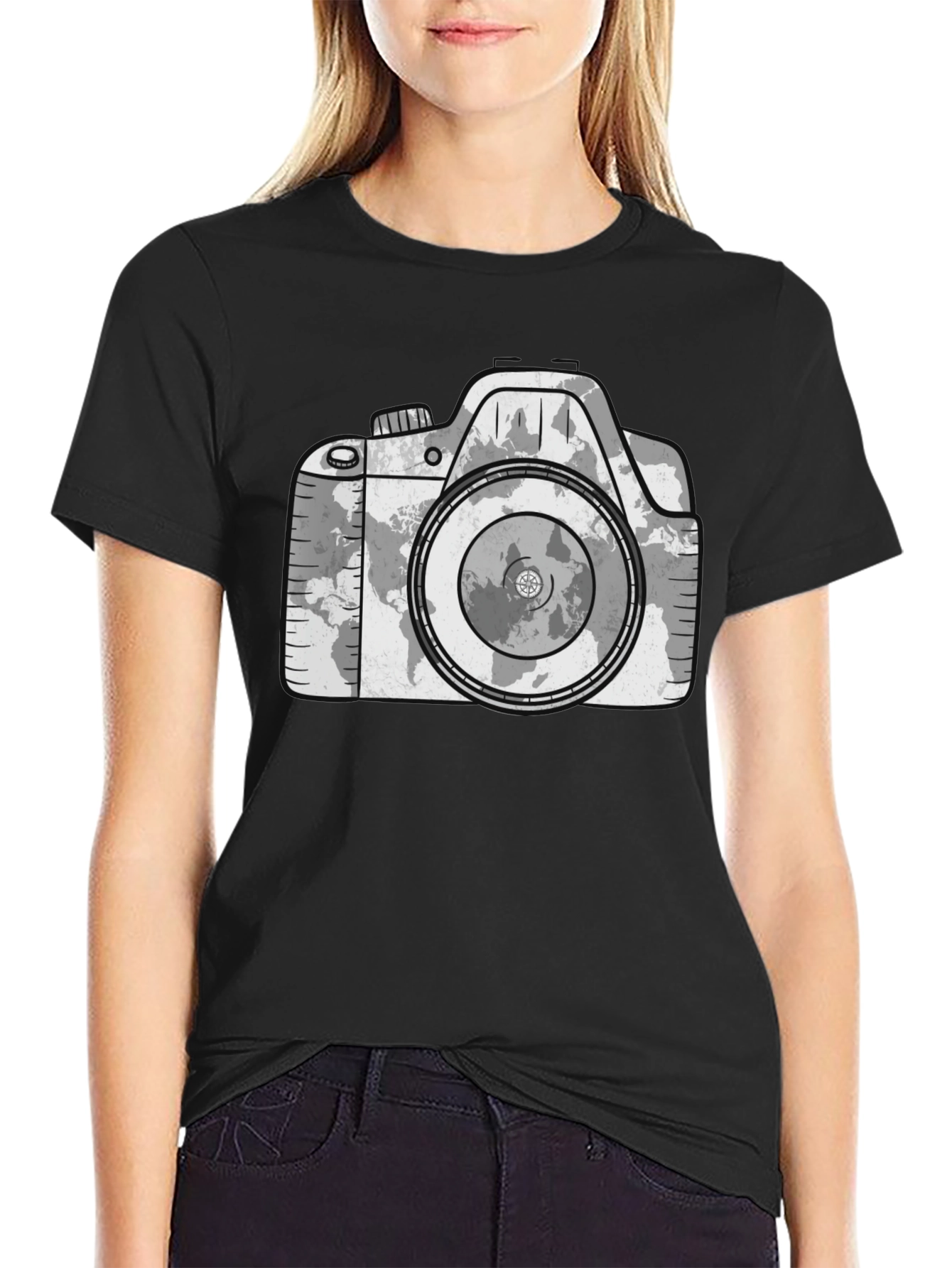 Camera World Map Graphic T-Shirt
