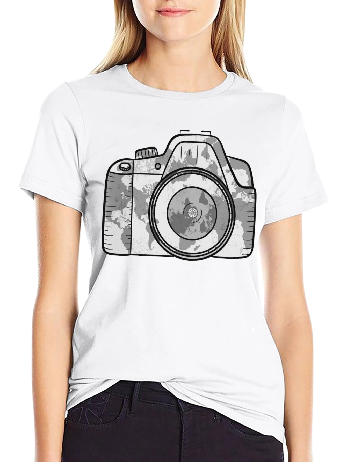 Camera World Map Graphic T-Shirt
