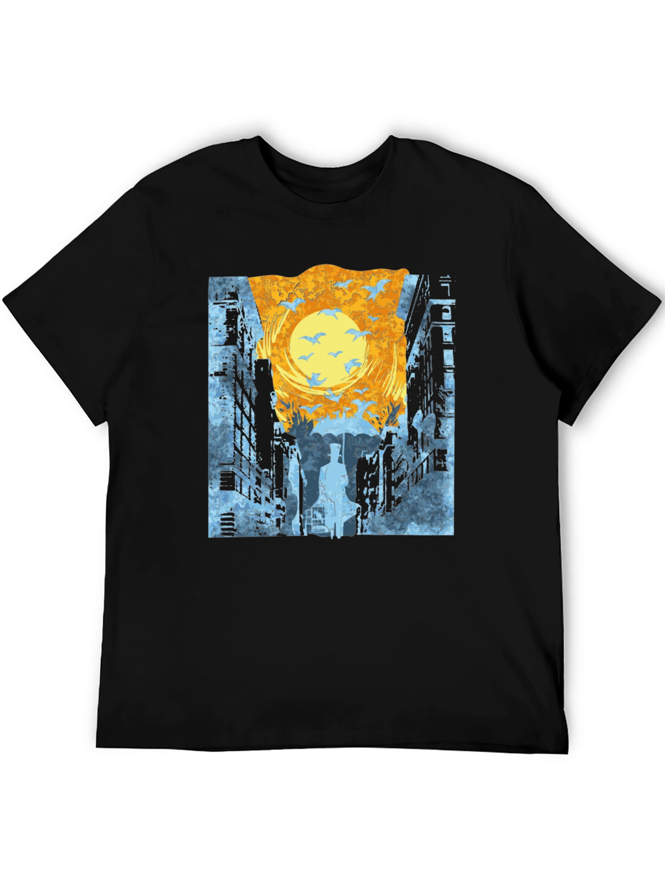 Cityscape T-Shirt: Urban Style with Bird Design