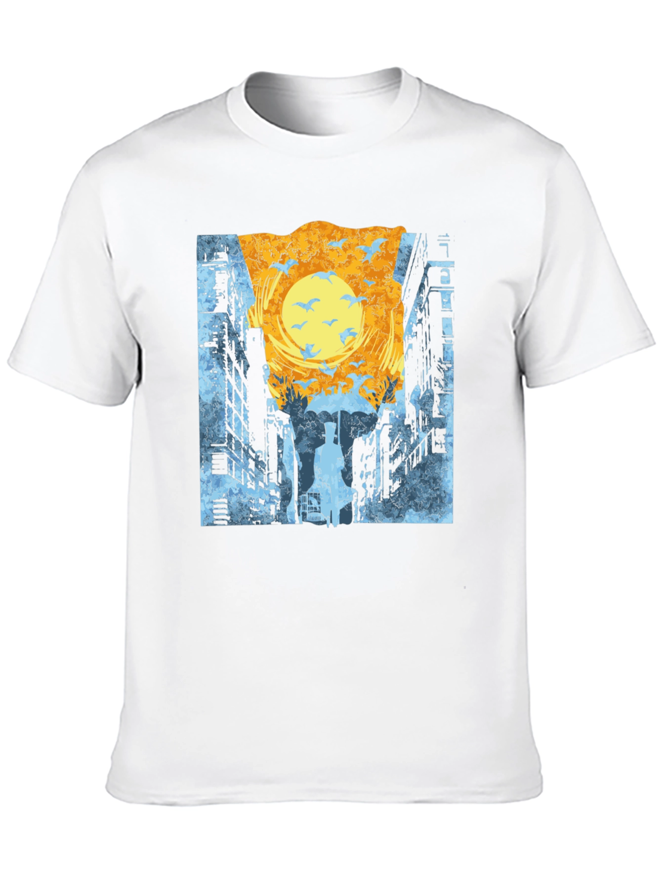 Cityscape T-Shirt: Urban Style with Bird Design