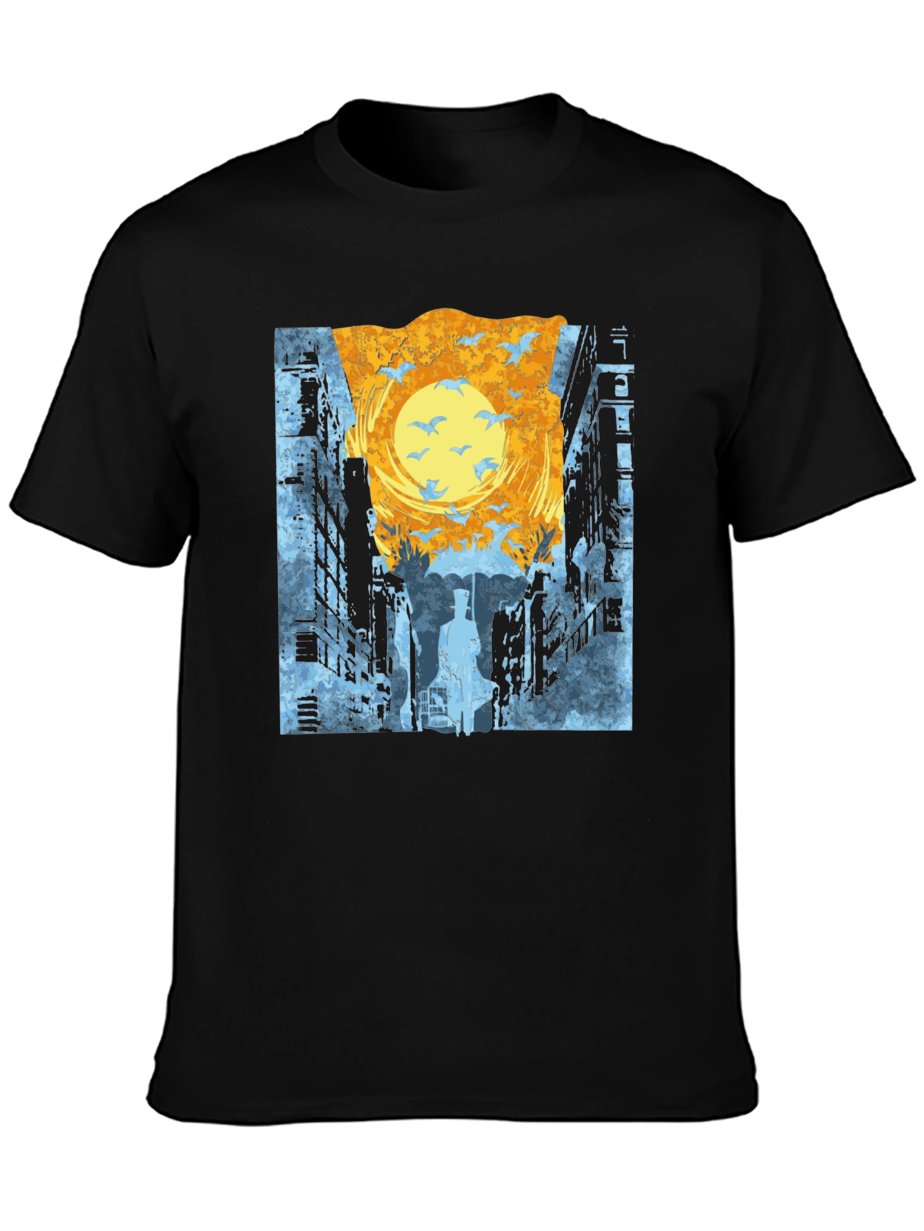 Cityscape T-Shirt: Urban Style with Bird Design