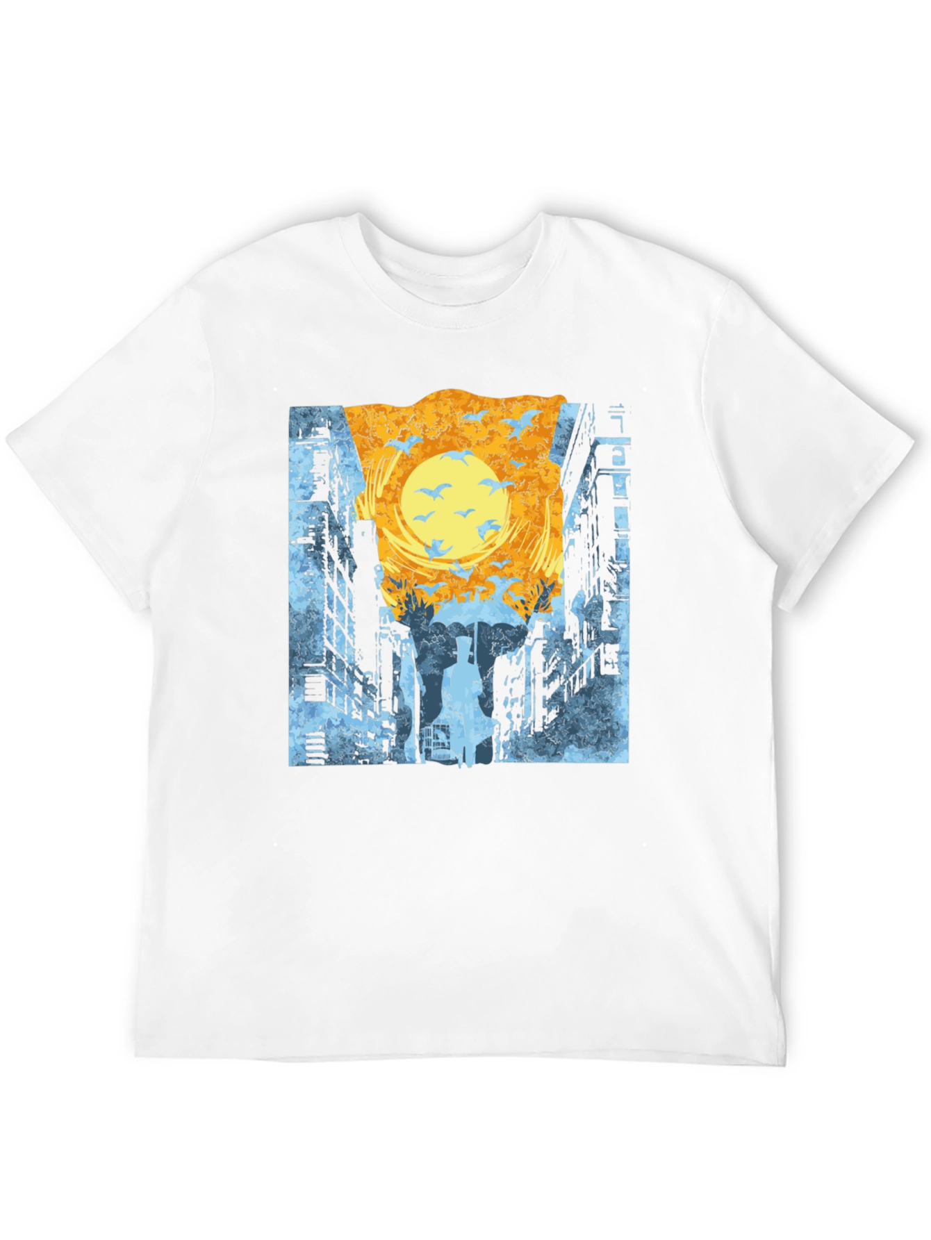 Cityscape T-Shirt: Urban Style with Bird Design