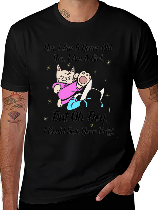 Funny Cat T-Shirt - 9 Years Old Girl - Kick Your Butt