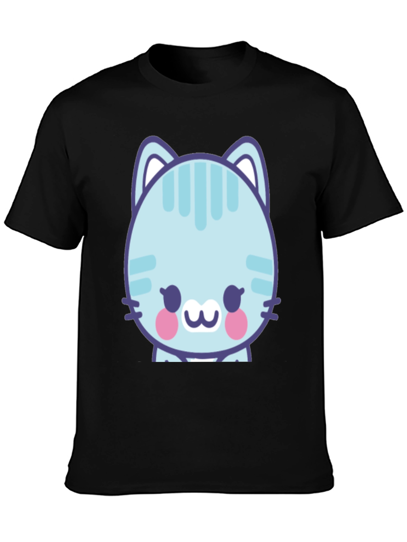 Cute Cartoon Cat Graphic T-Shirt - Black