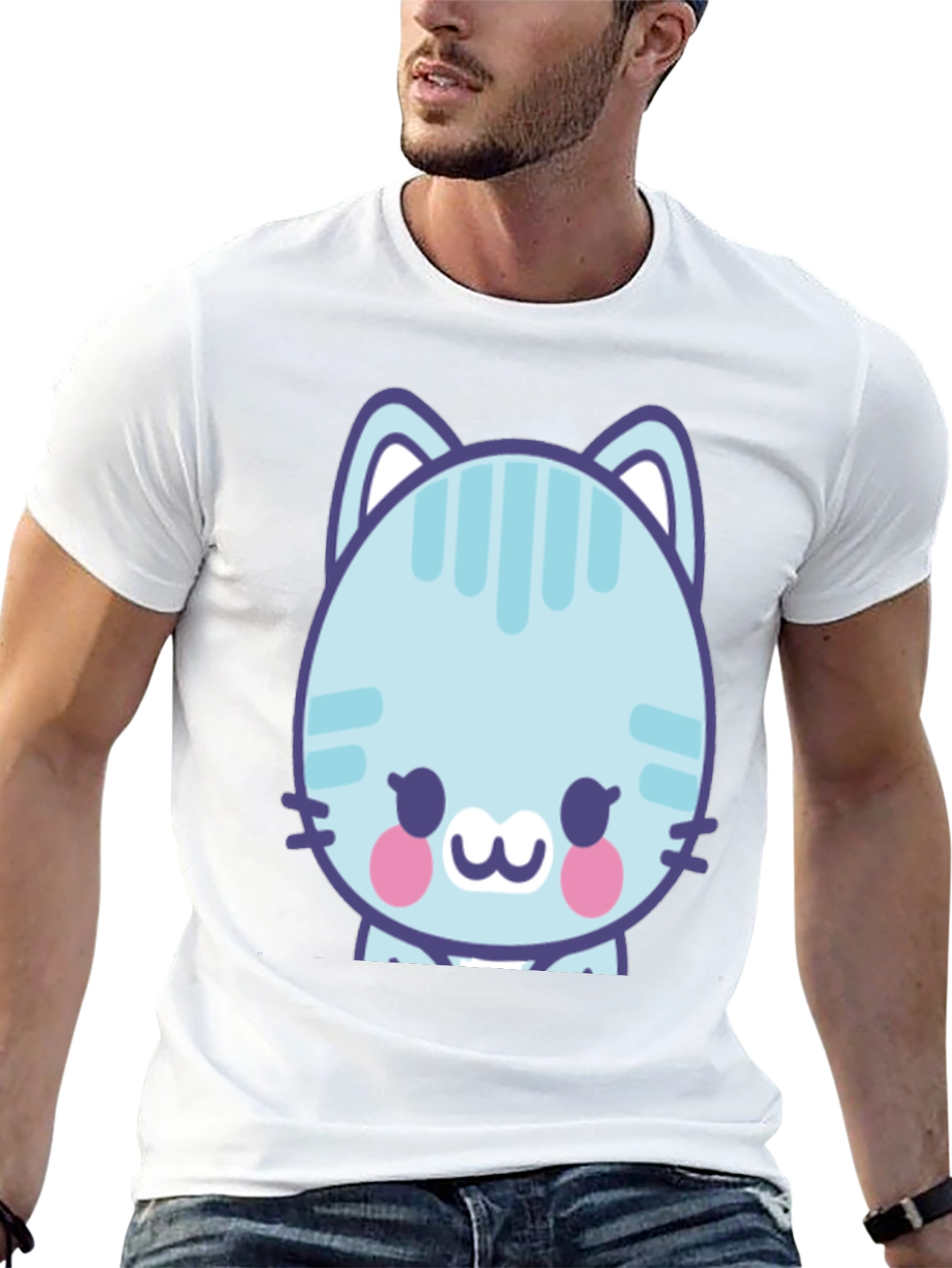 Cute Cartoon Cat Graphic T-Shirt - Black