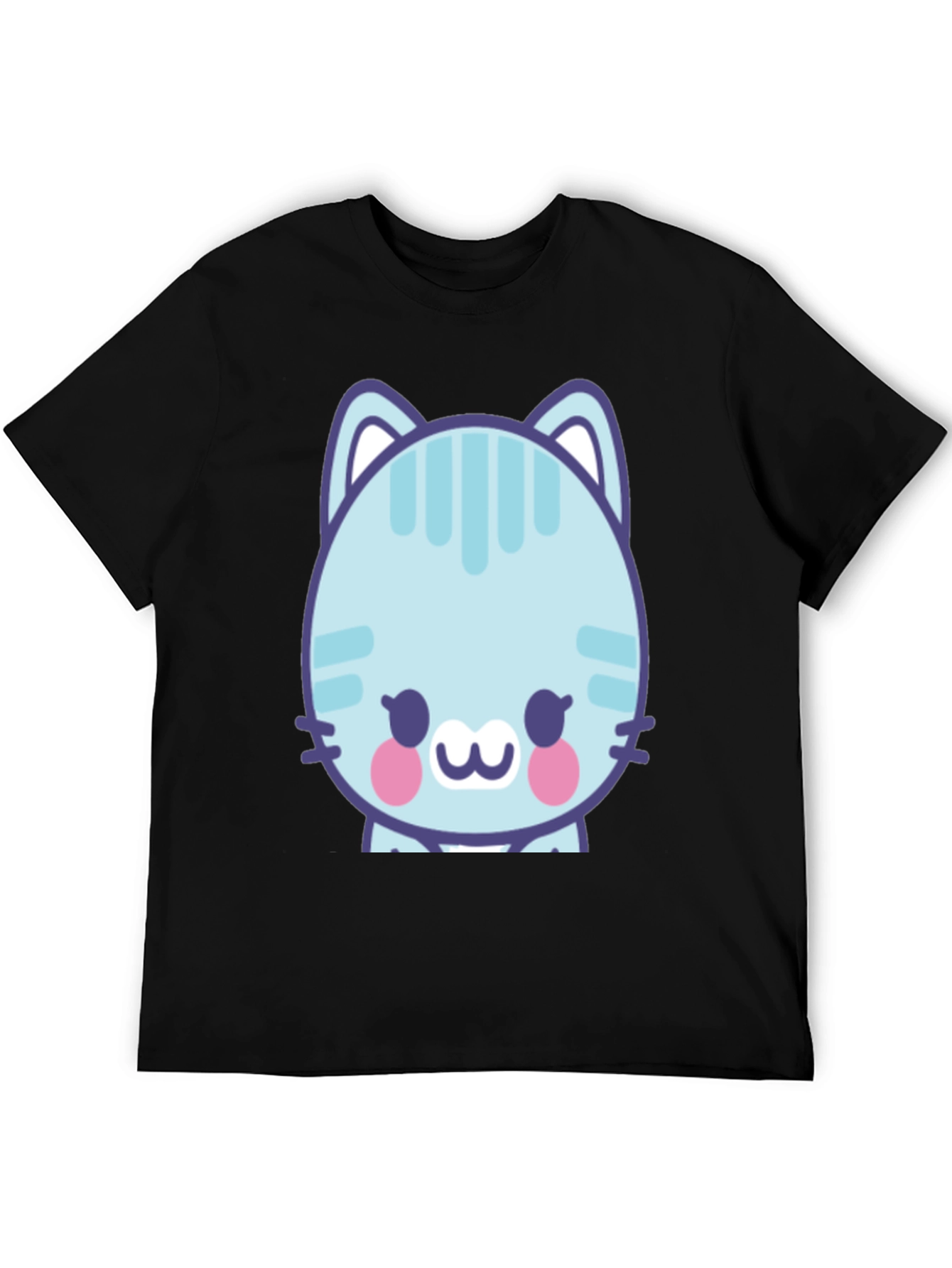 Cute Cartoon Cat Graphic T-Shirt - Black