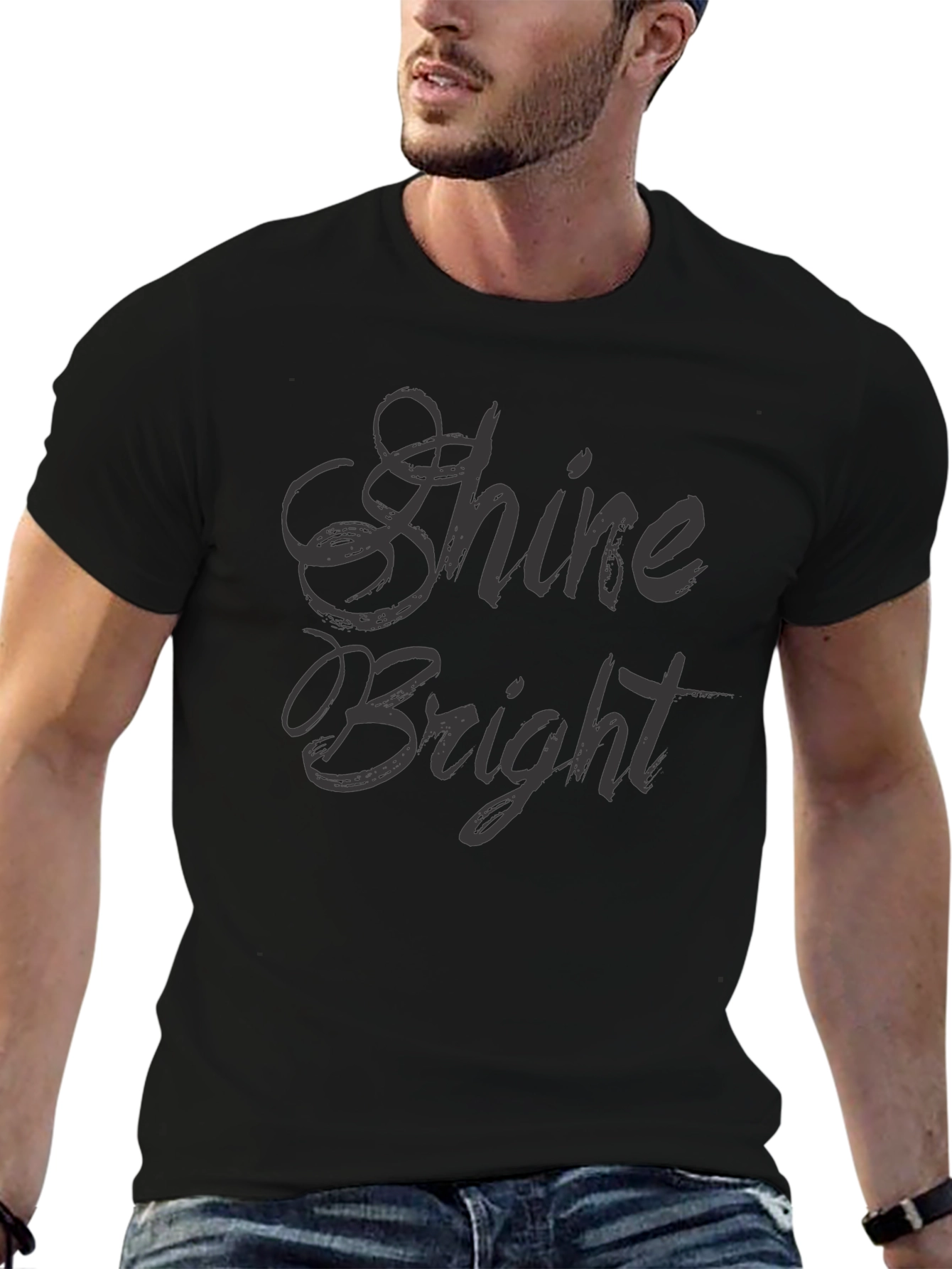 Shine Bright Black Graphic Tee for Men